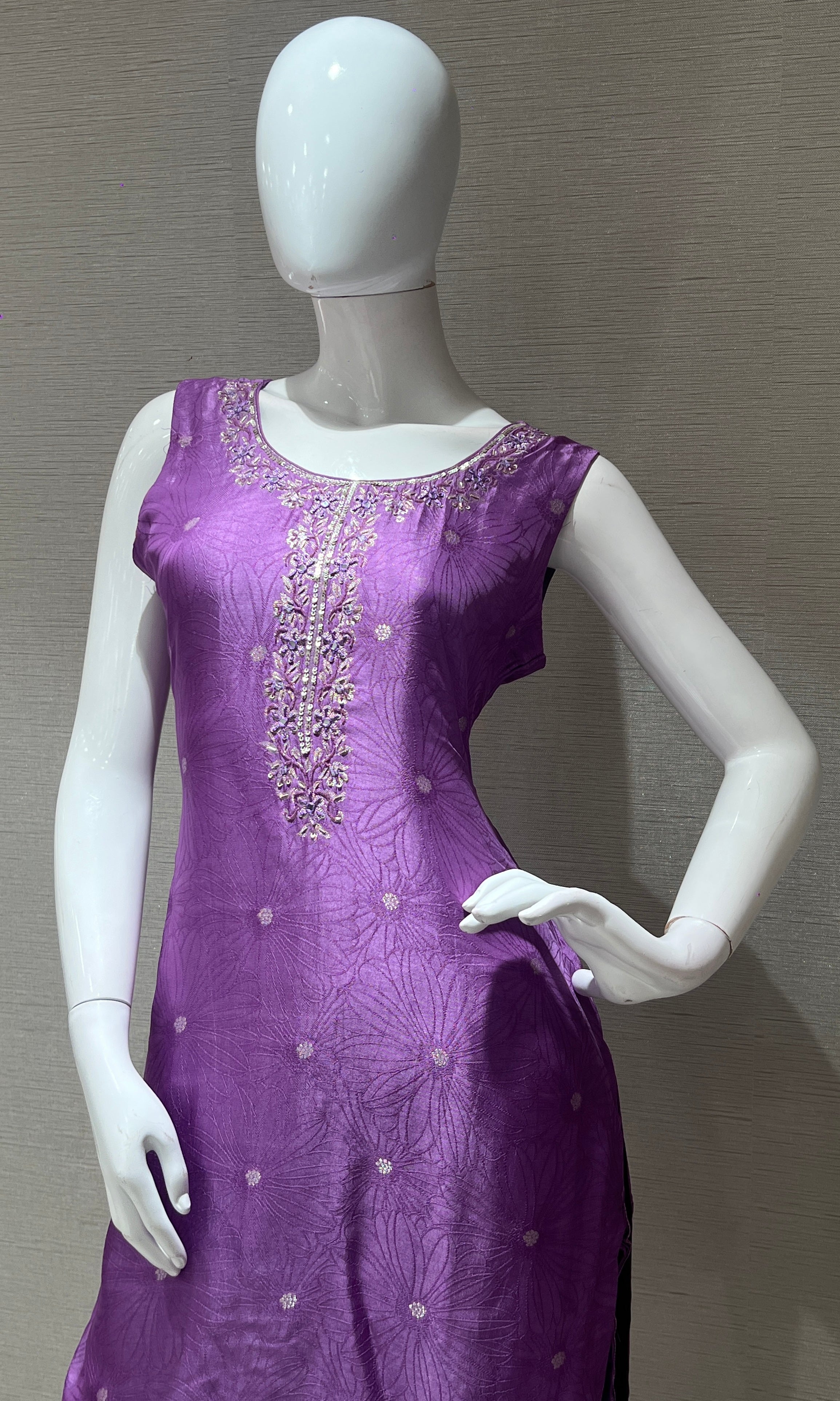 Purple kurta set with silver brocade dupatta
