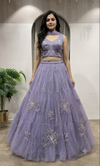 PURPLE FLORAL EMBROIDERED NETTED CROP TOP LEHENGA