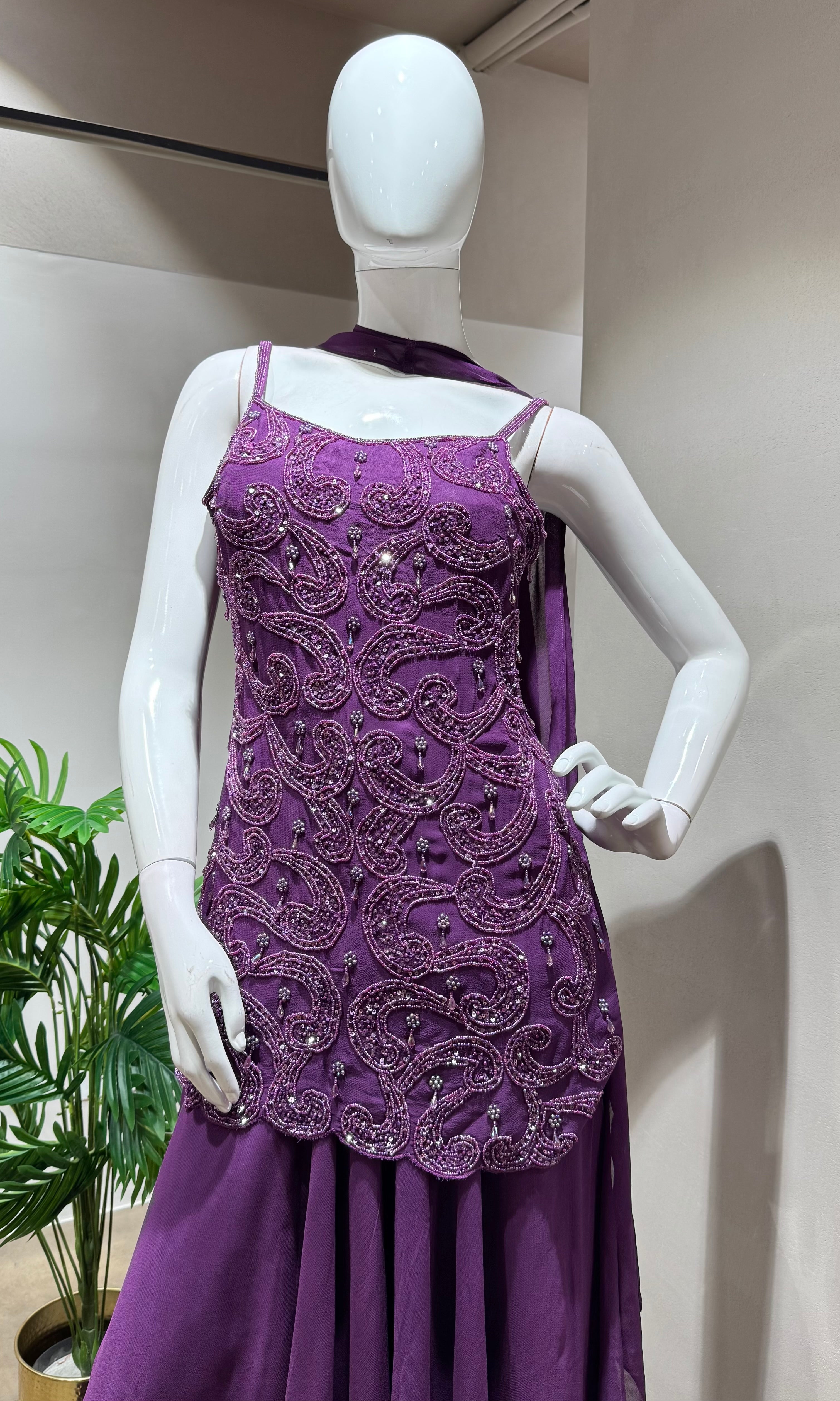 Regal Purple Embellished Sharara Set