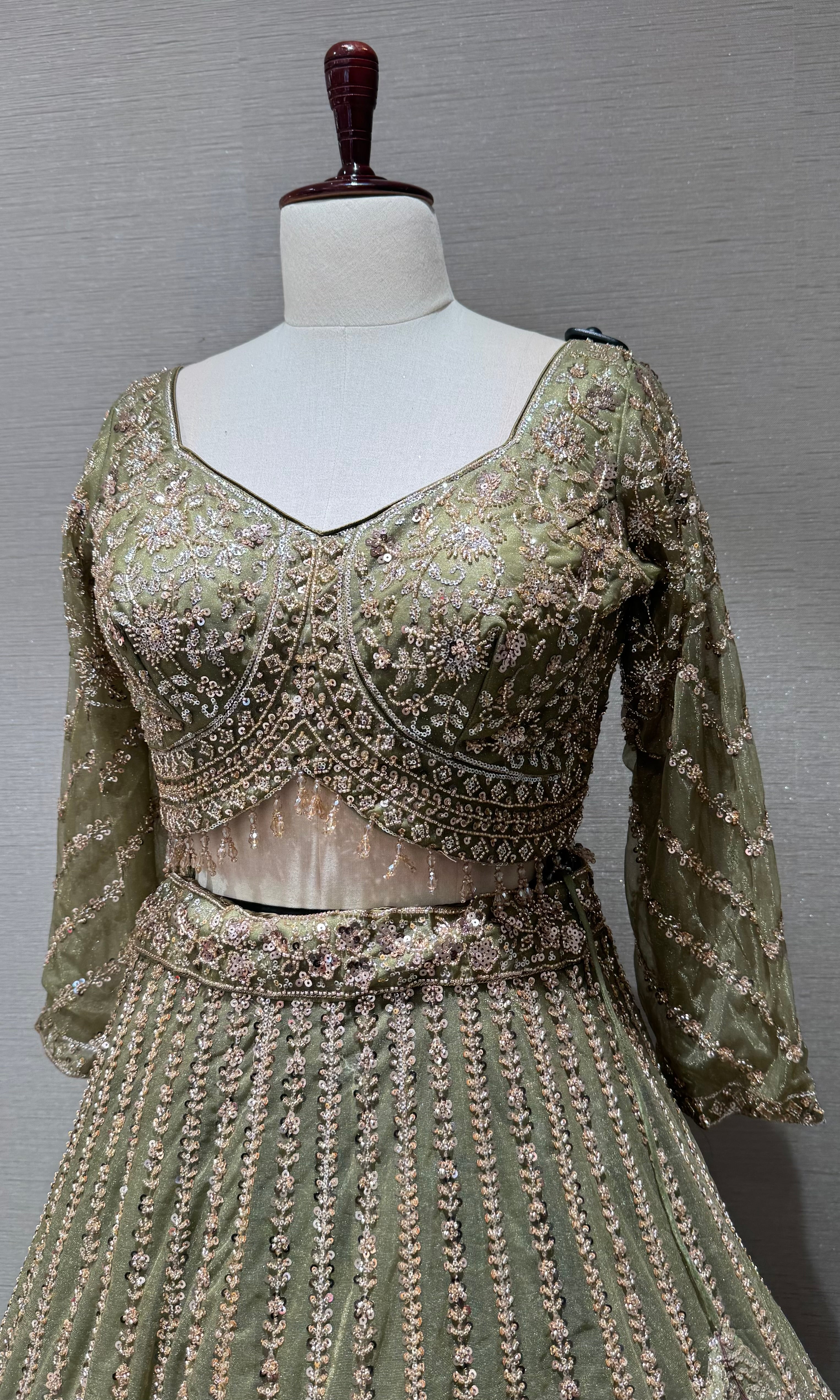 Green intricate embroidered lehenga set
