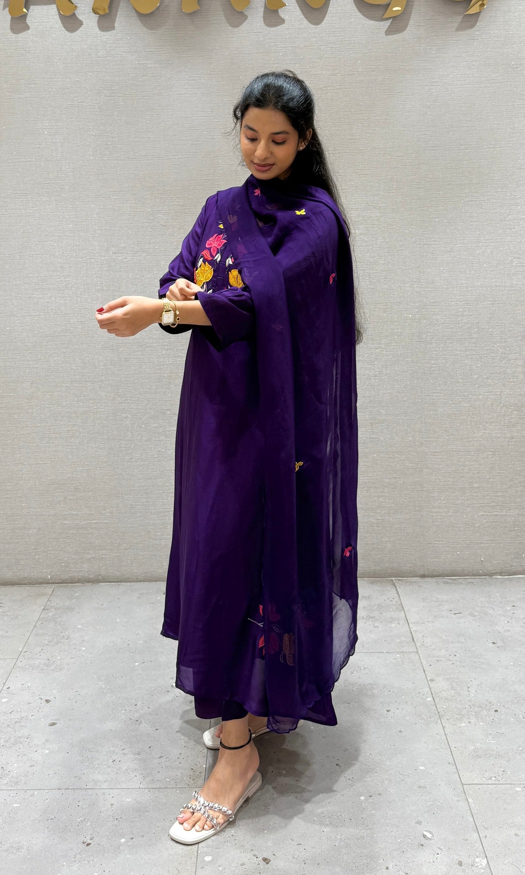 Purple floral kurta set