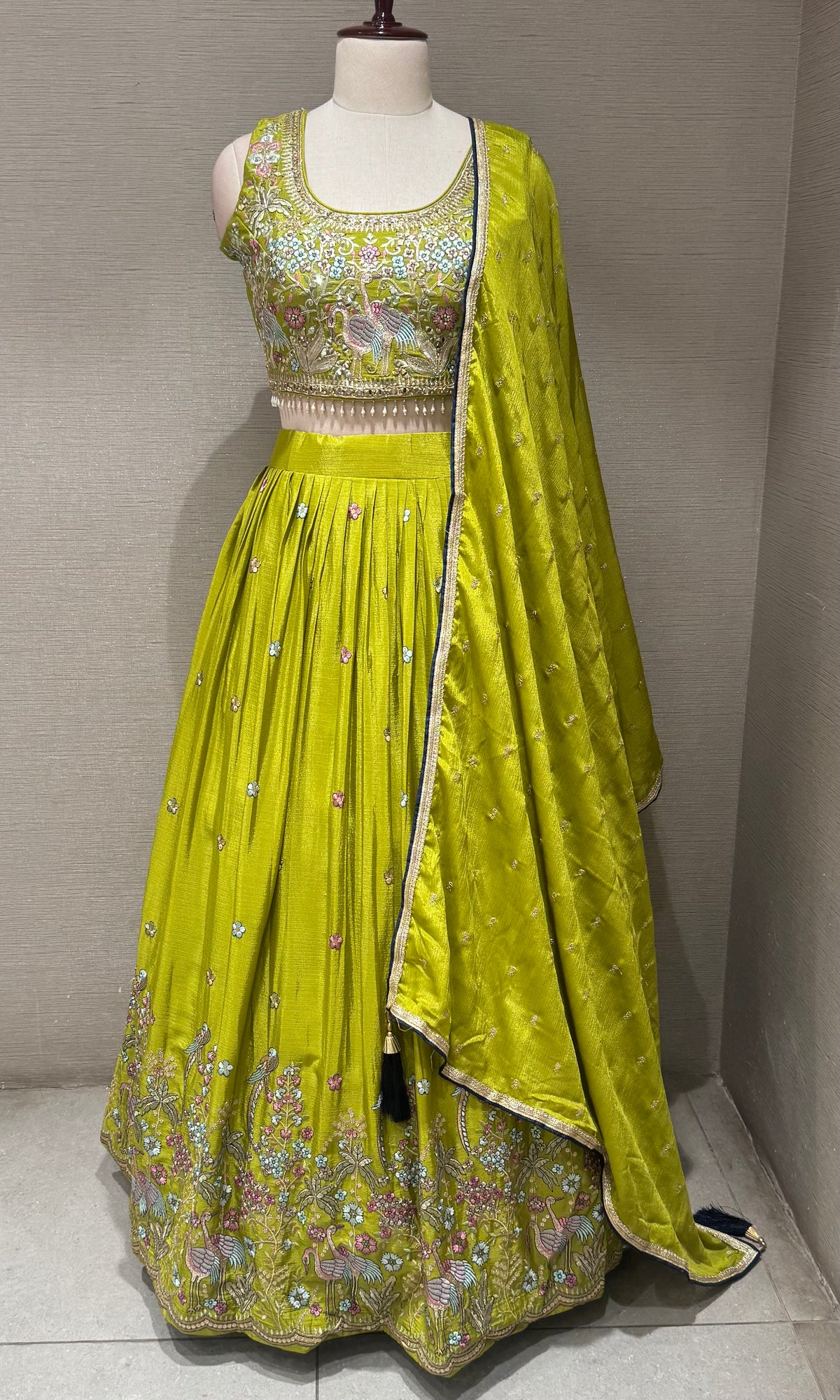 Green Tissue silk Forest Floral Lehenga set
