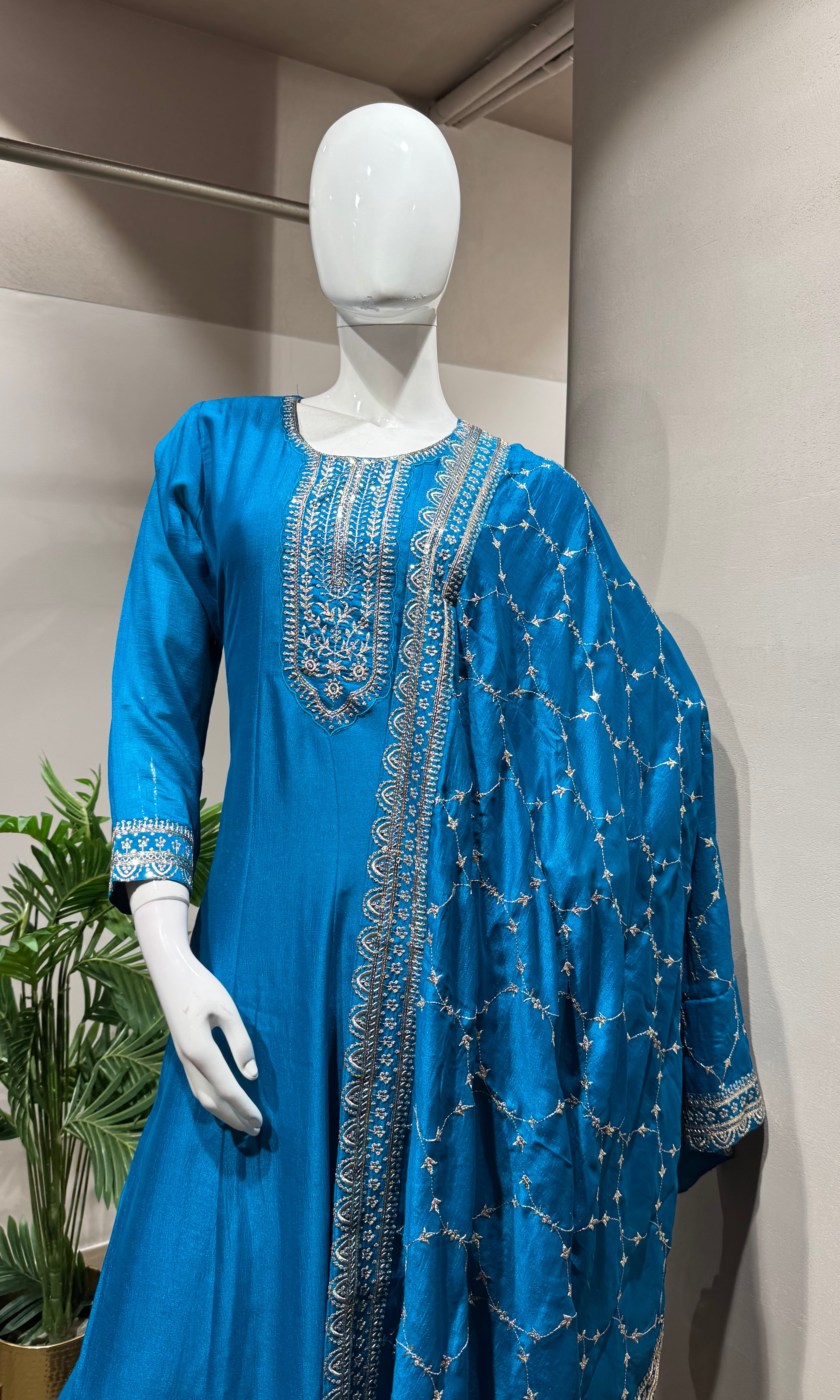RAMA Blue Embroidered Anarkali Set