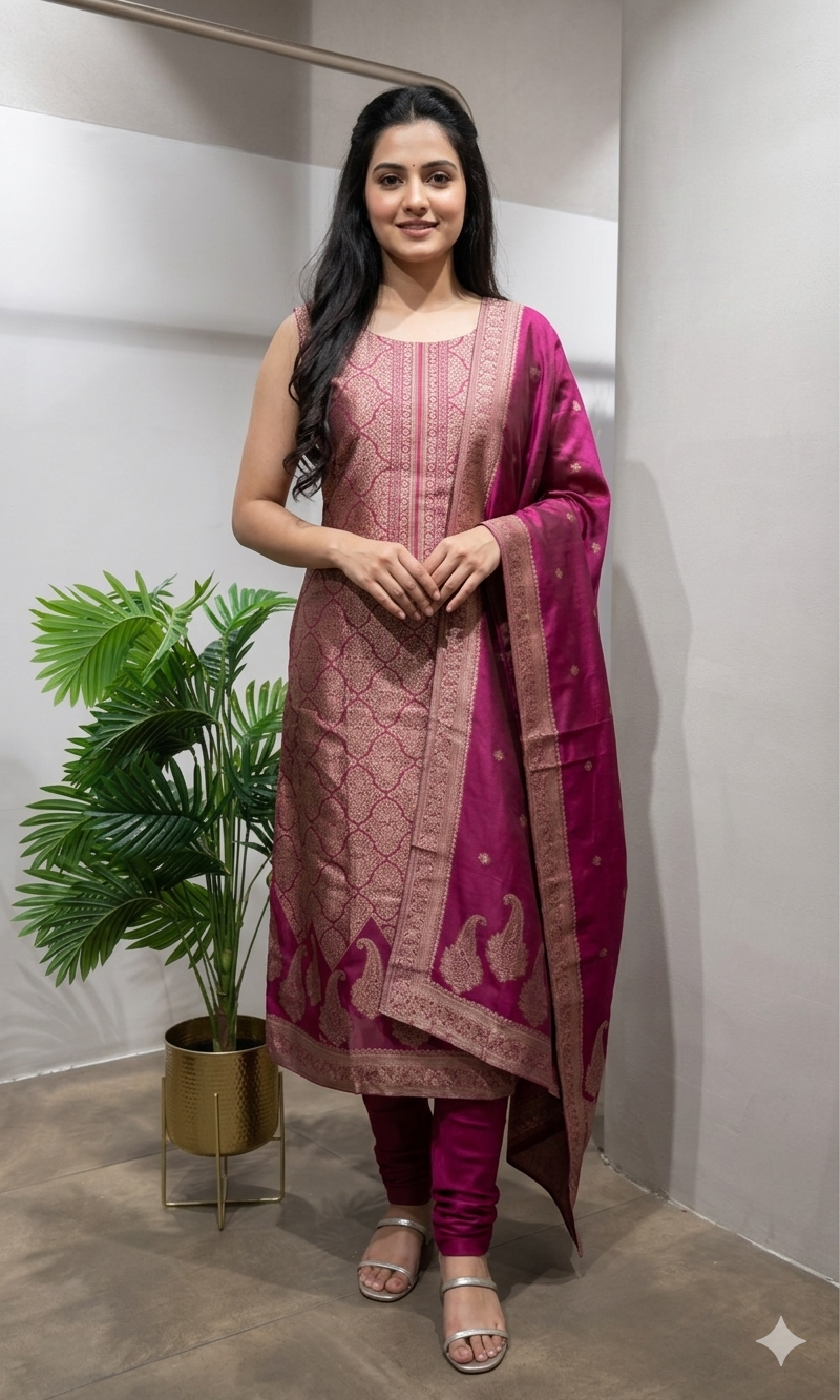 Pink Banarasi SILK DRESS MATERIAL