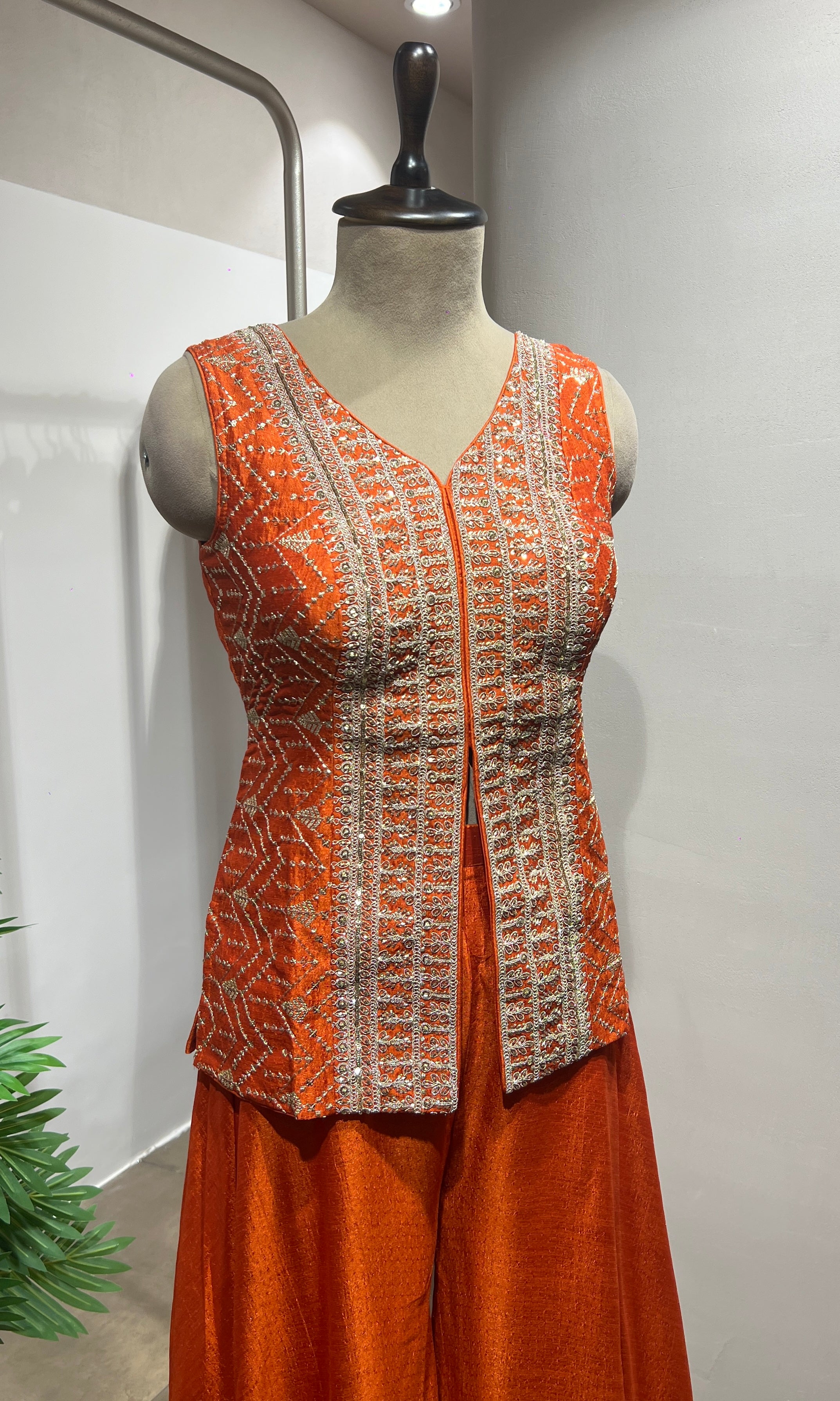 Rust Embroidered Silk Palazzo set