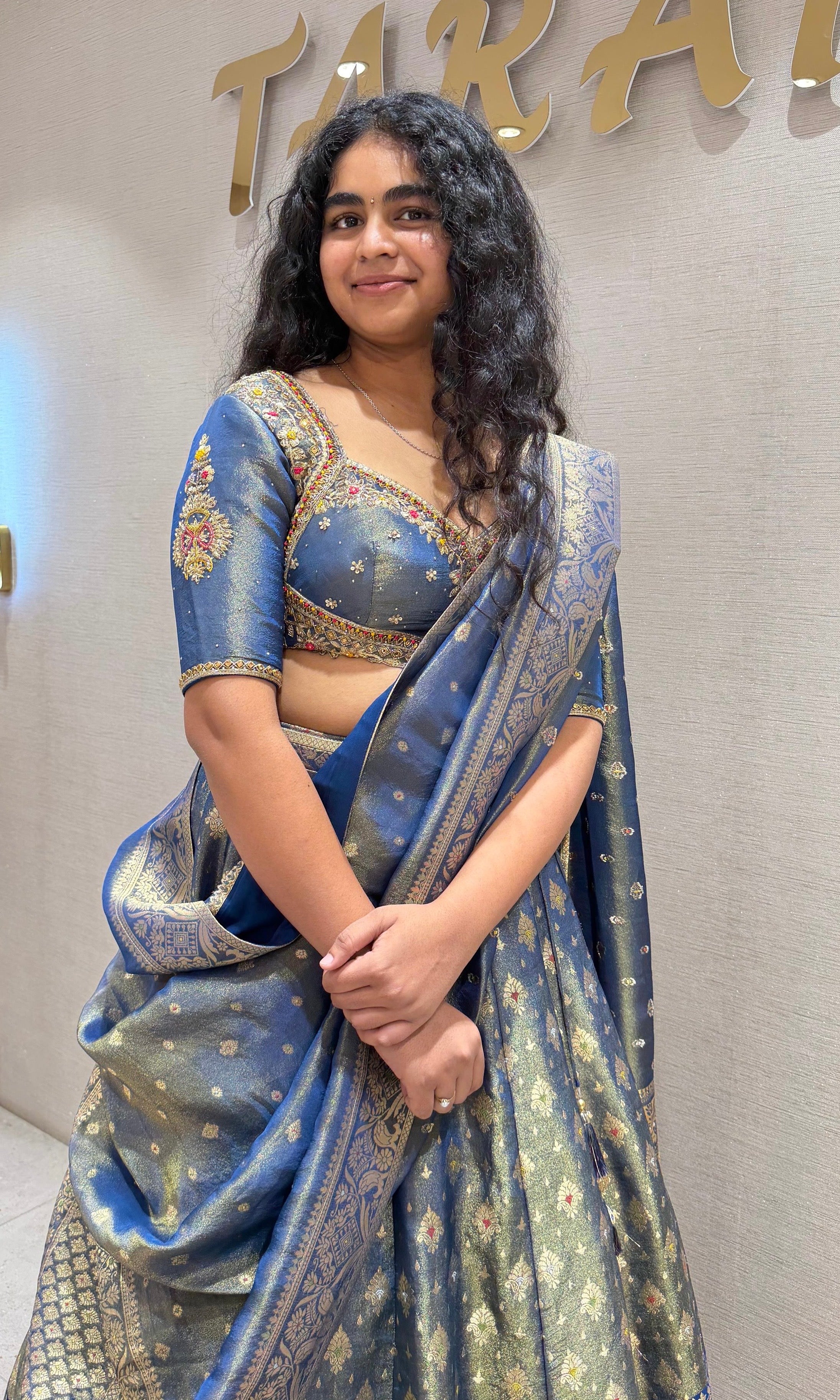 BLUE FLORAL BANARASI ETHNIC LEHENGA