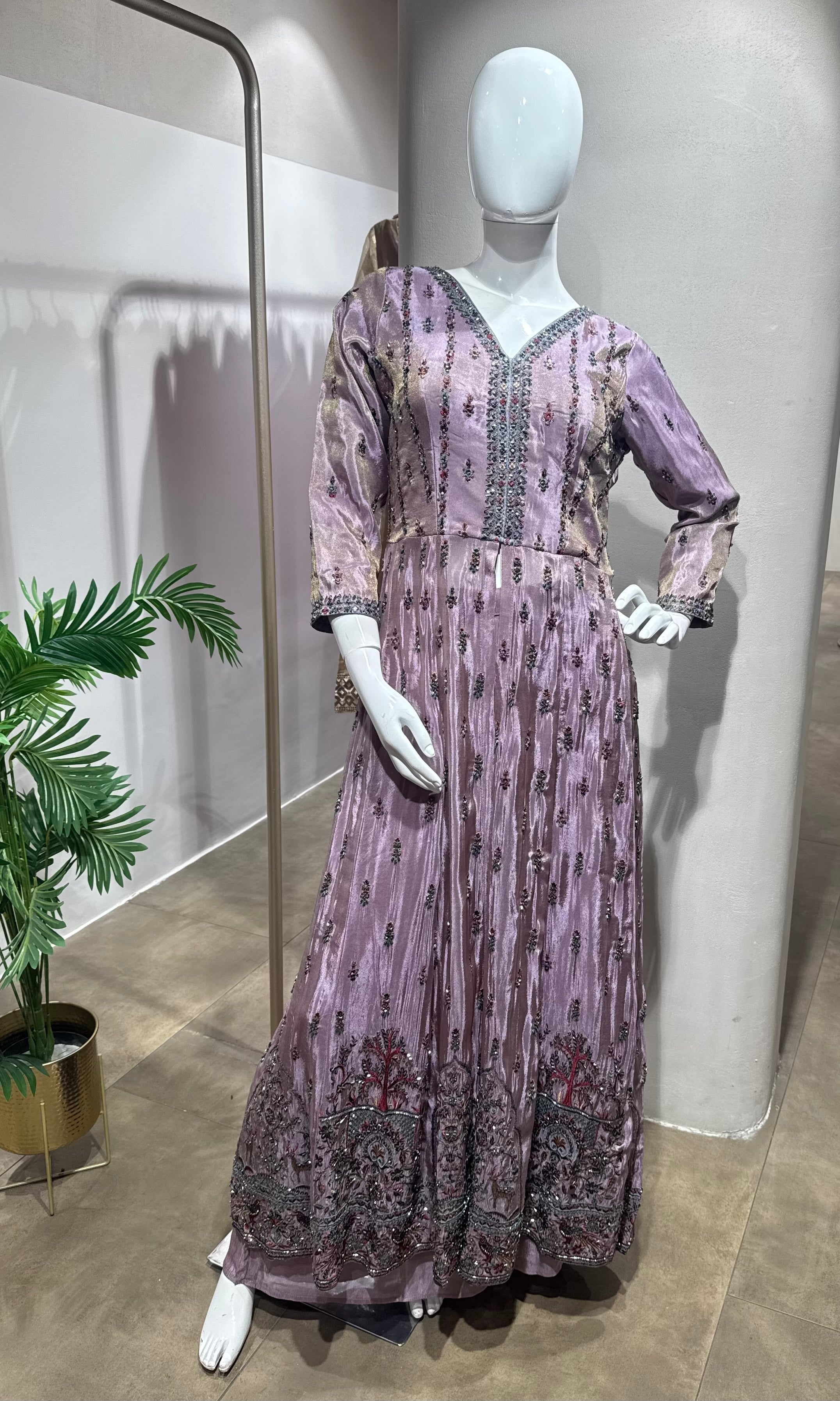 LIGHT Purple Chinon Silk Embroidered Palazzo Set