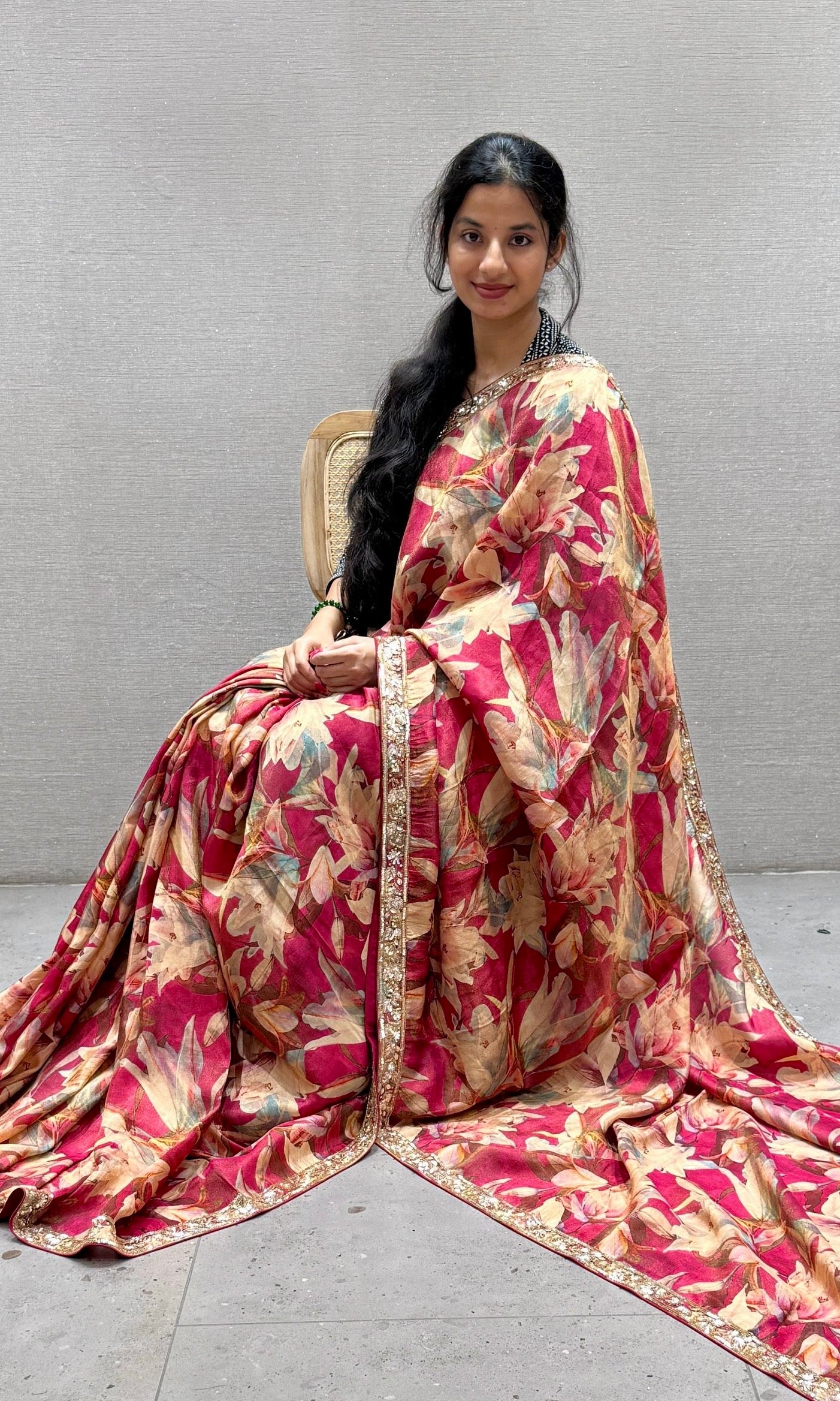 Red saree with ready blouse