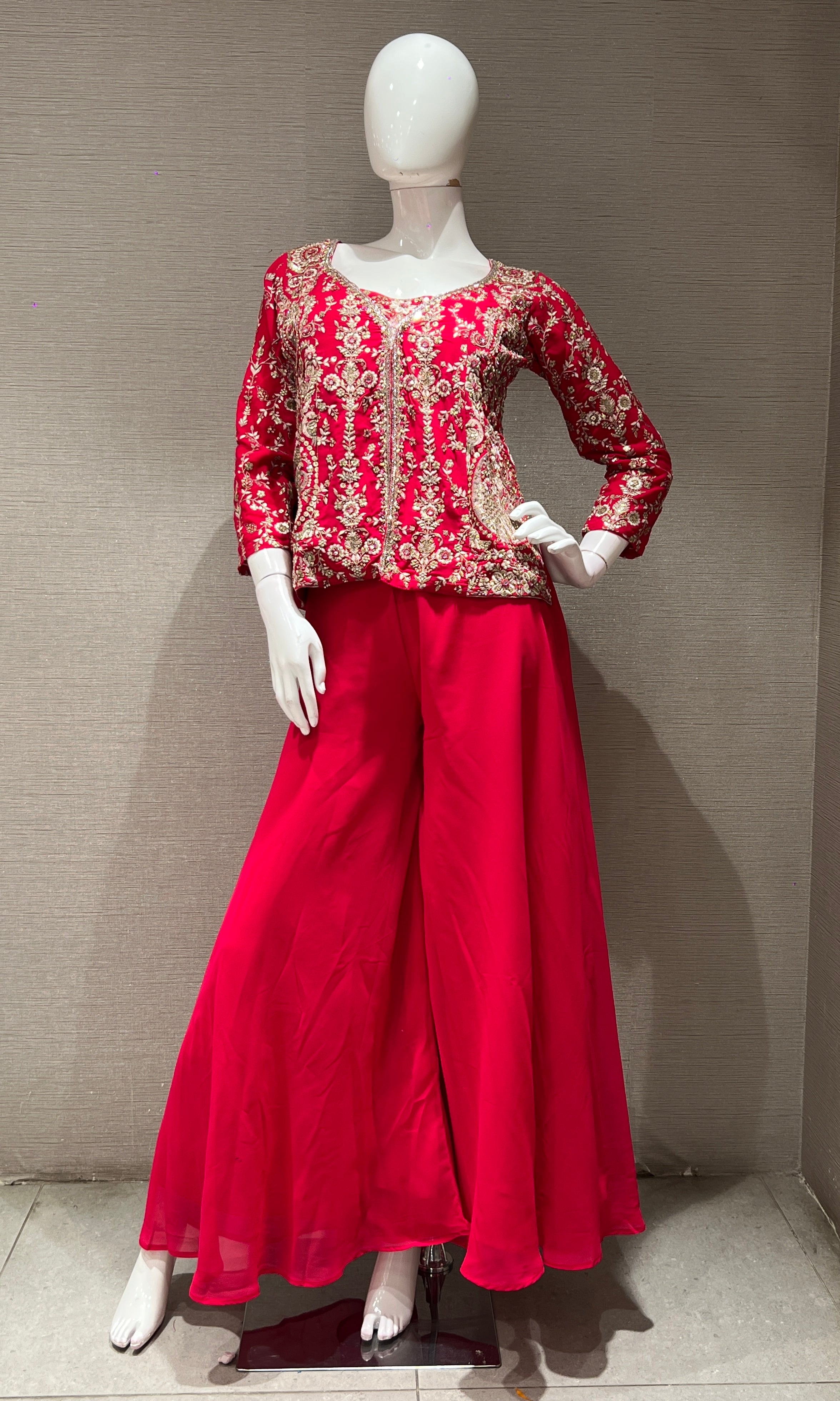 RANI PINK embroidered short BLOUSE SHARARA SET