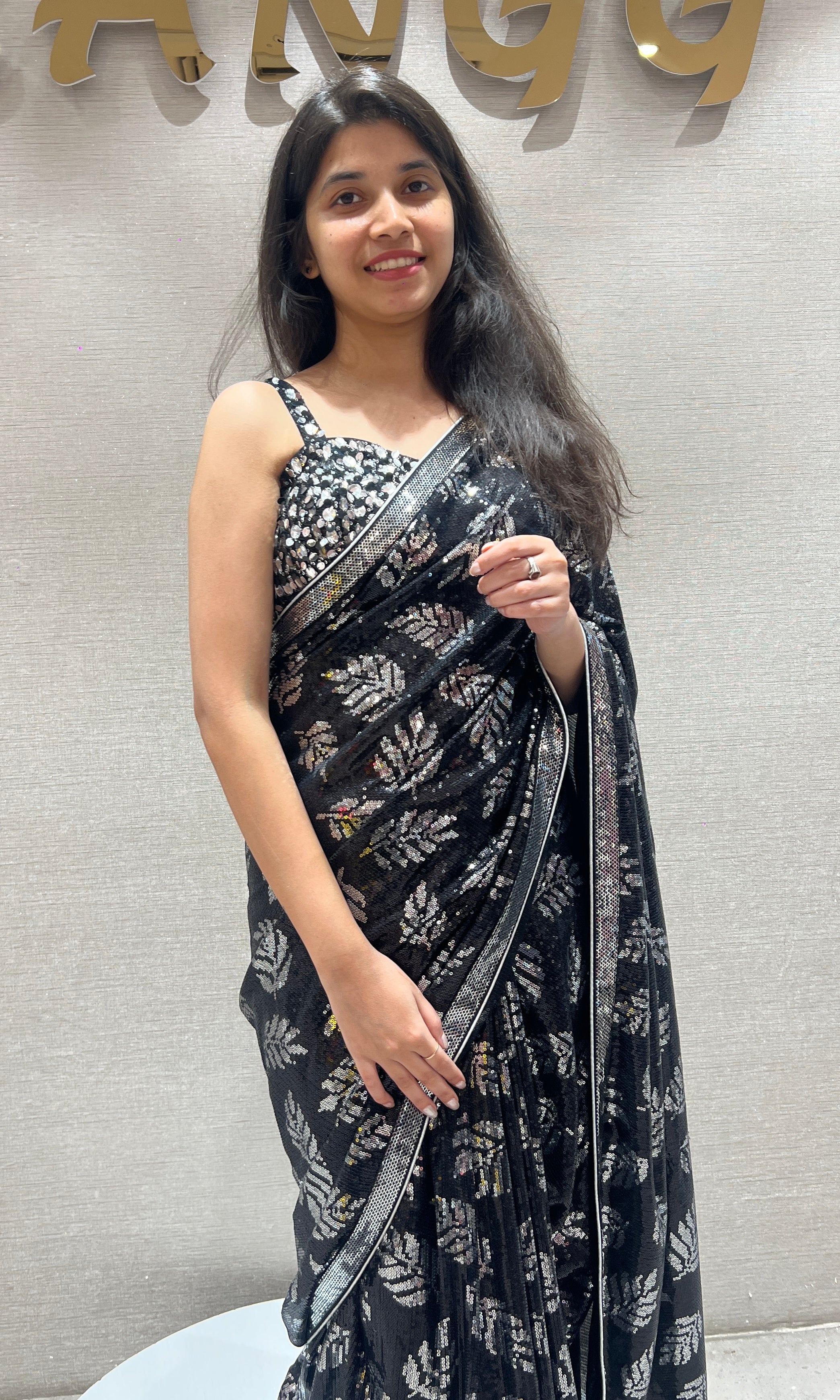 Black sequin designer saree with ready blouse