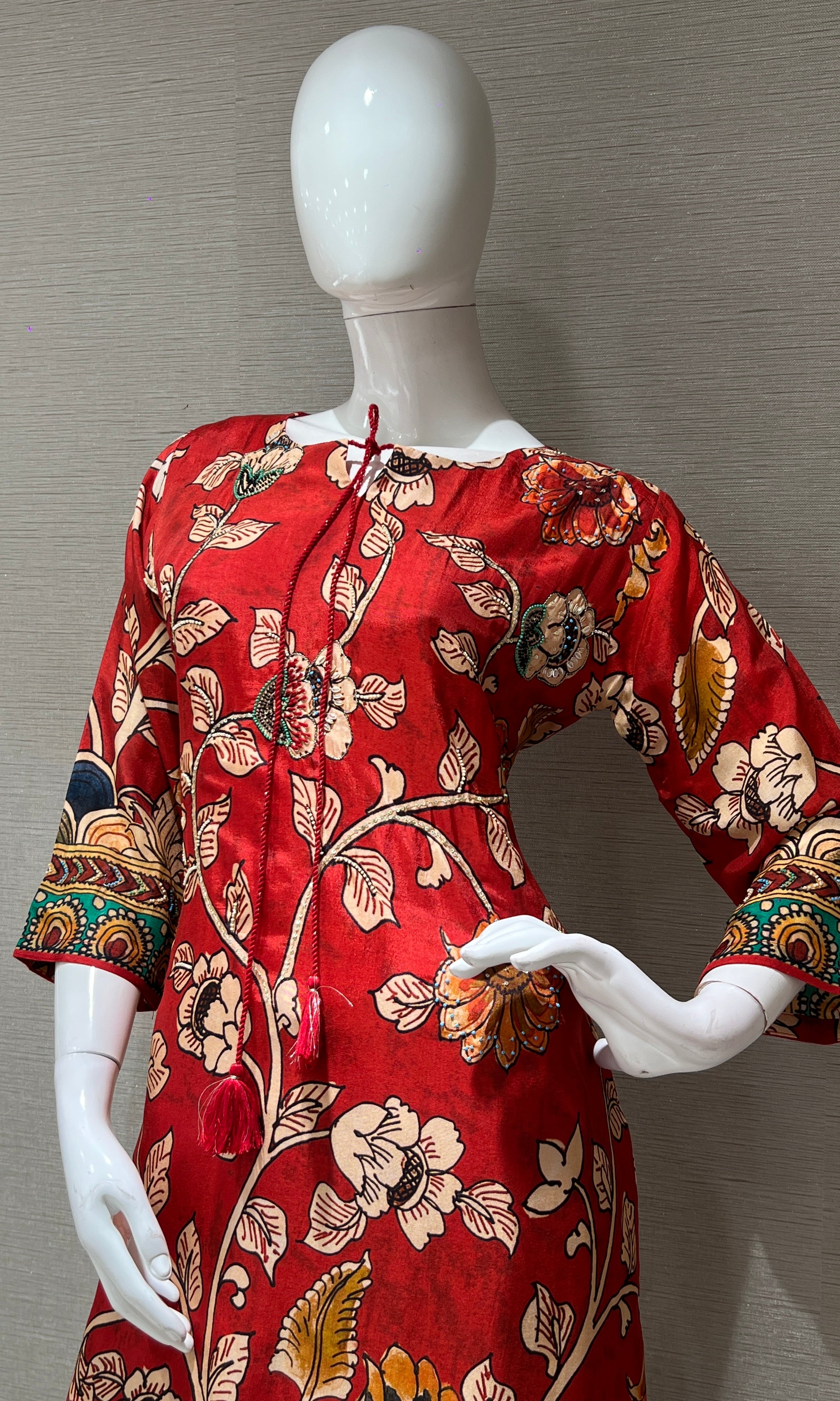 Red Floral Embroidered Kurti top