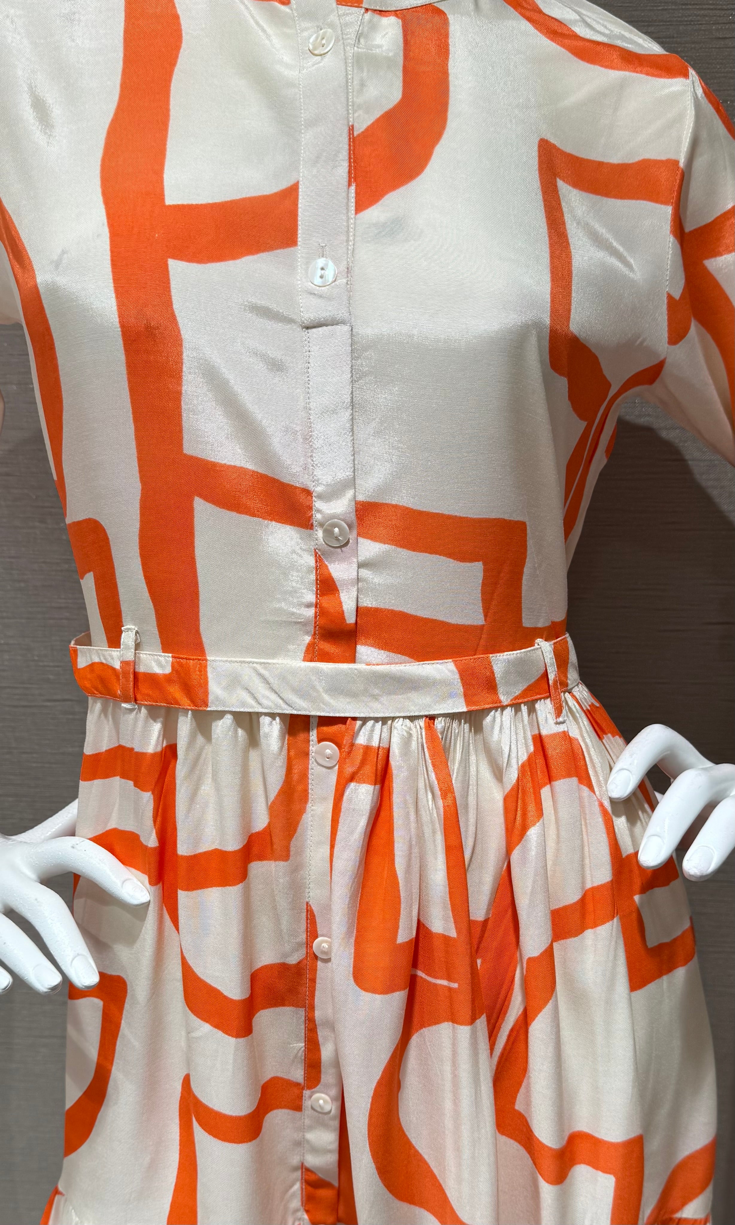 orange and white geometric tiered frock