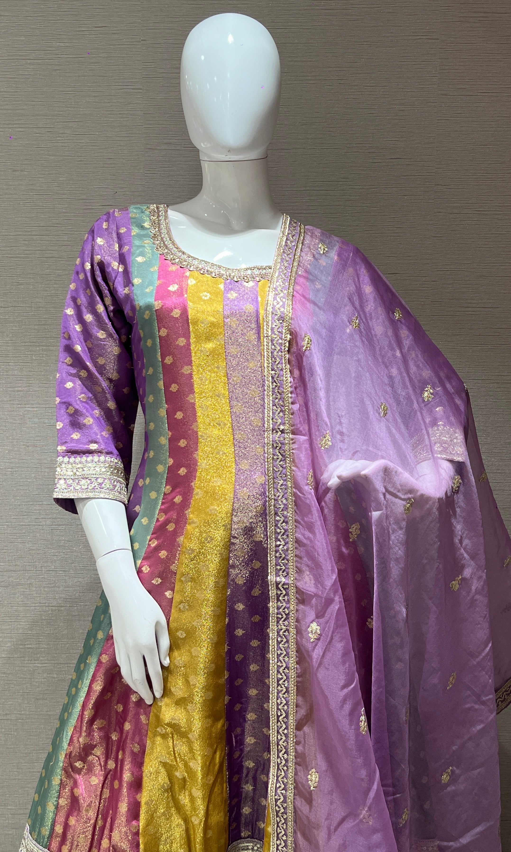 Multi colour Anarkali kurta set with palazzo pants