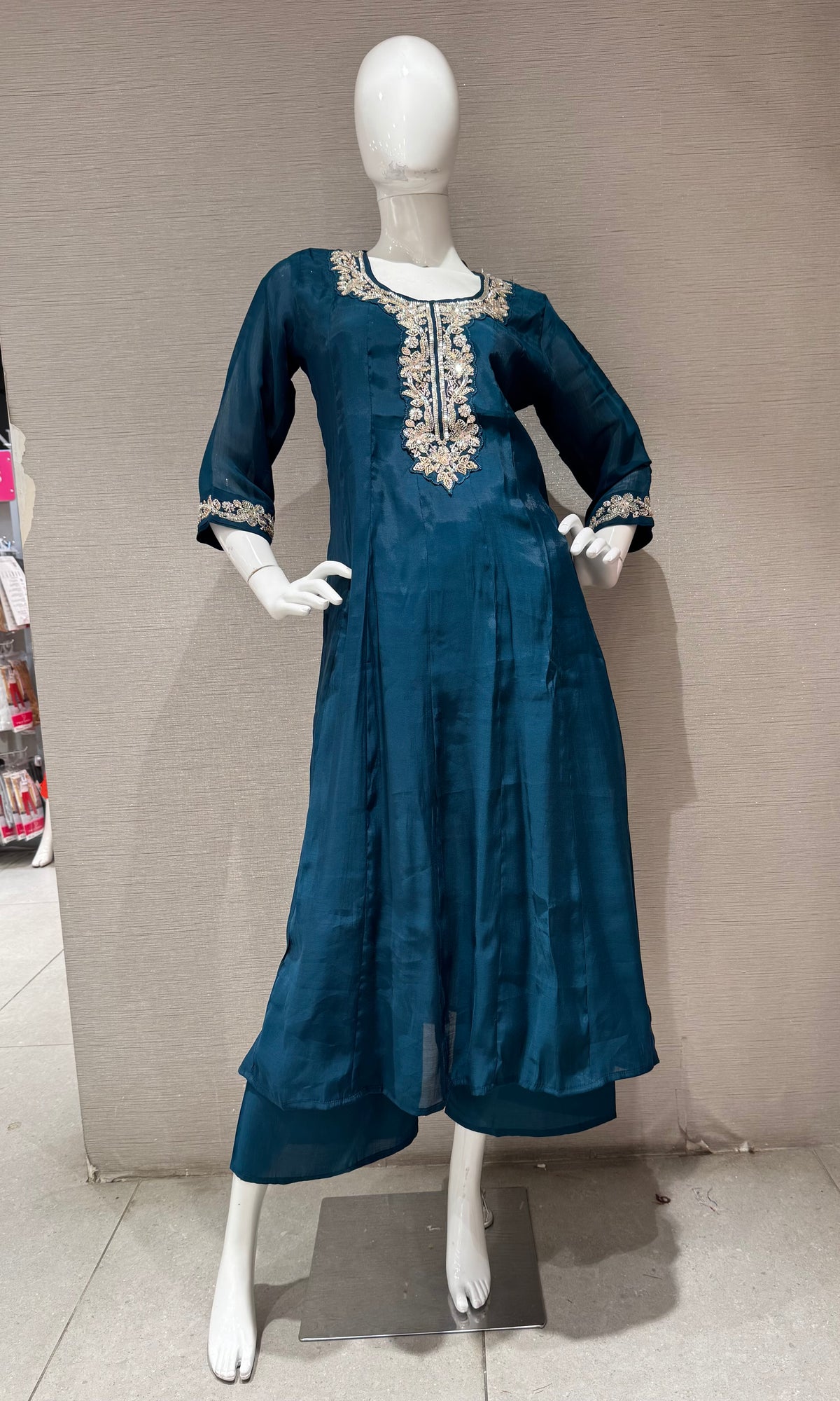 Peacock Blue Kurta set with Matching Sheer Dupatta