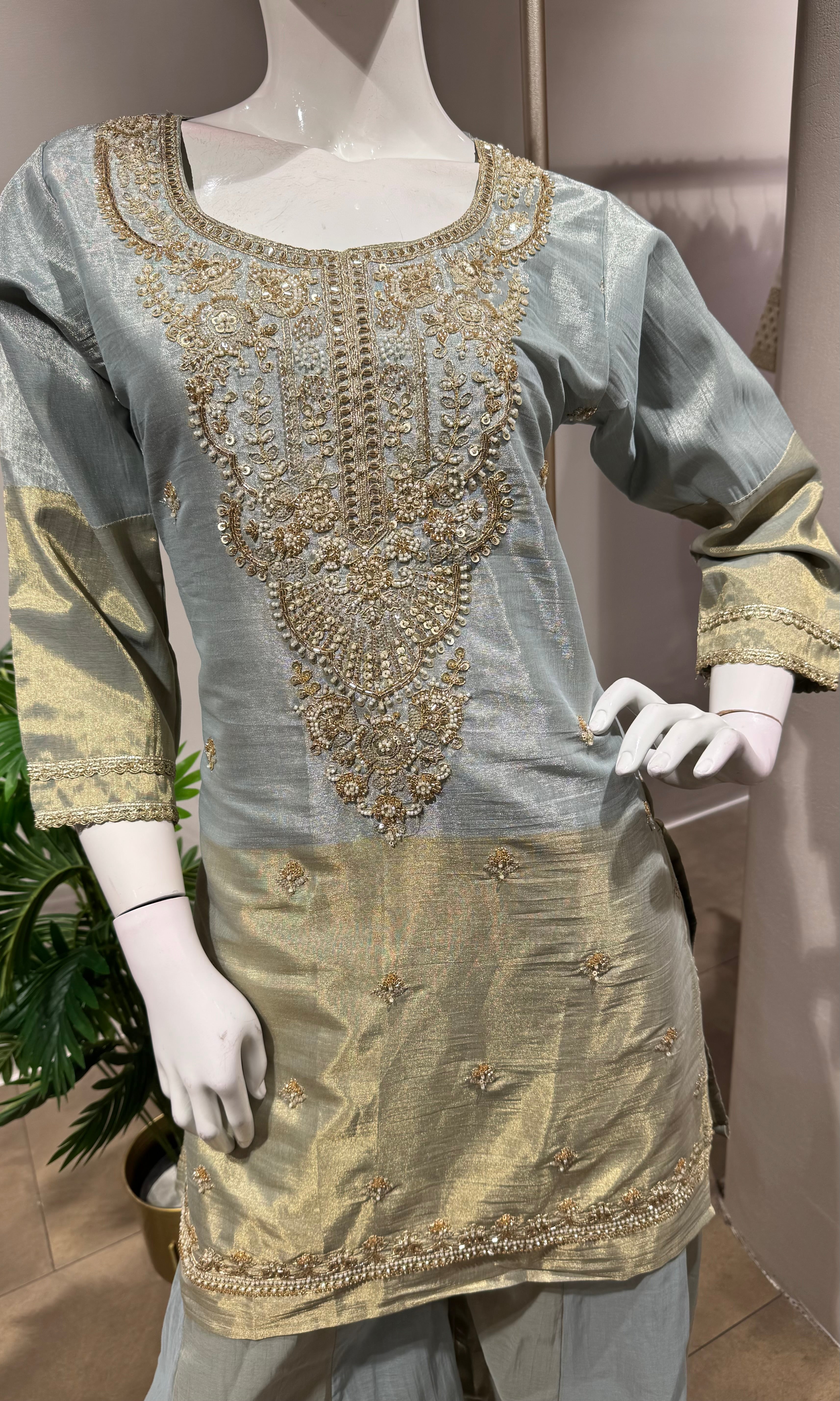 GREY Embroidered SHARARA Suit with Dupatta