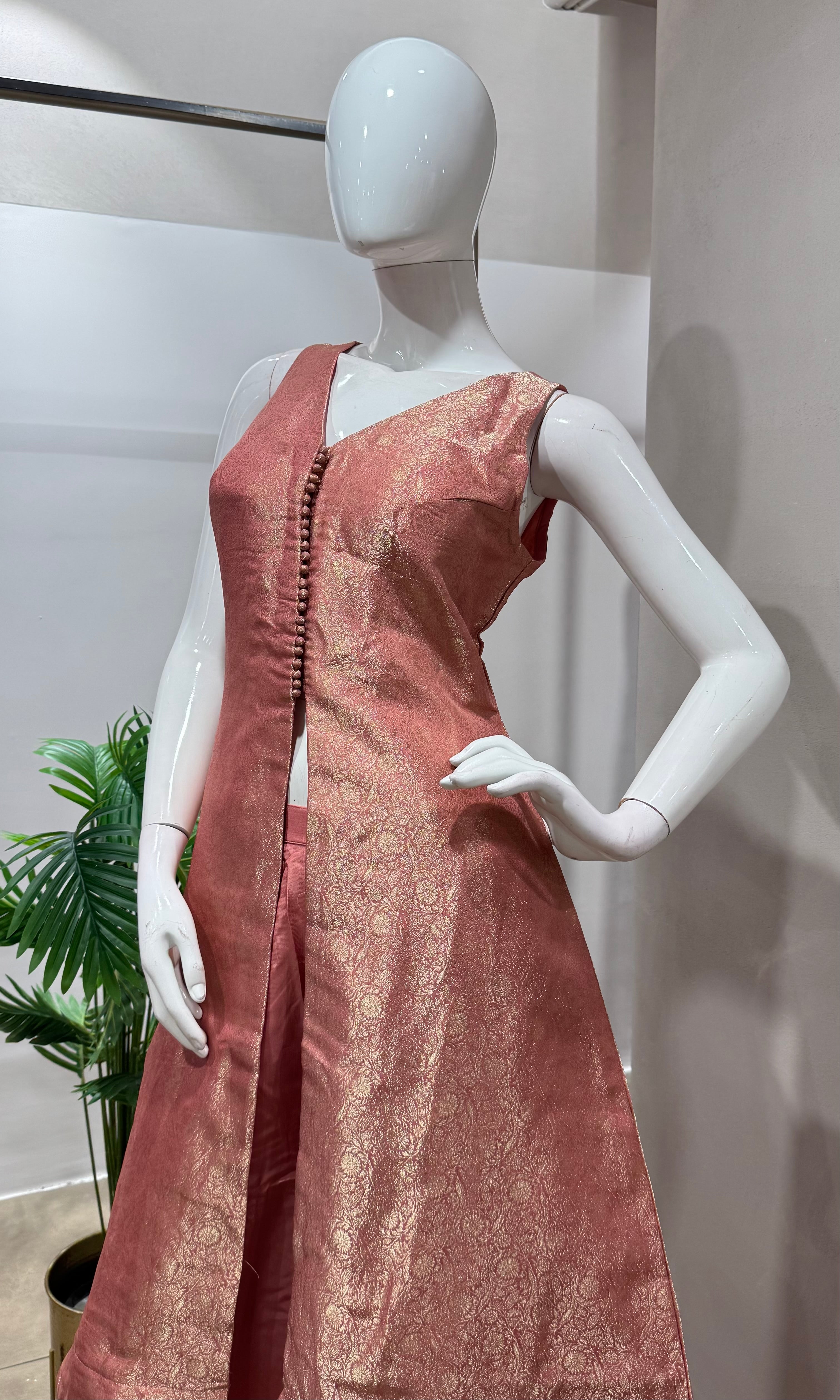 Peach and gold anarkali with palazzo pants