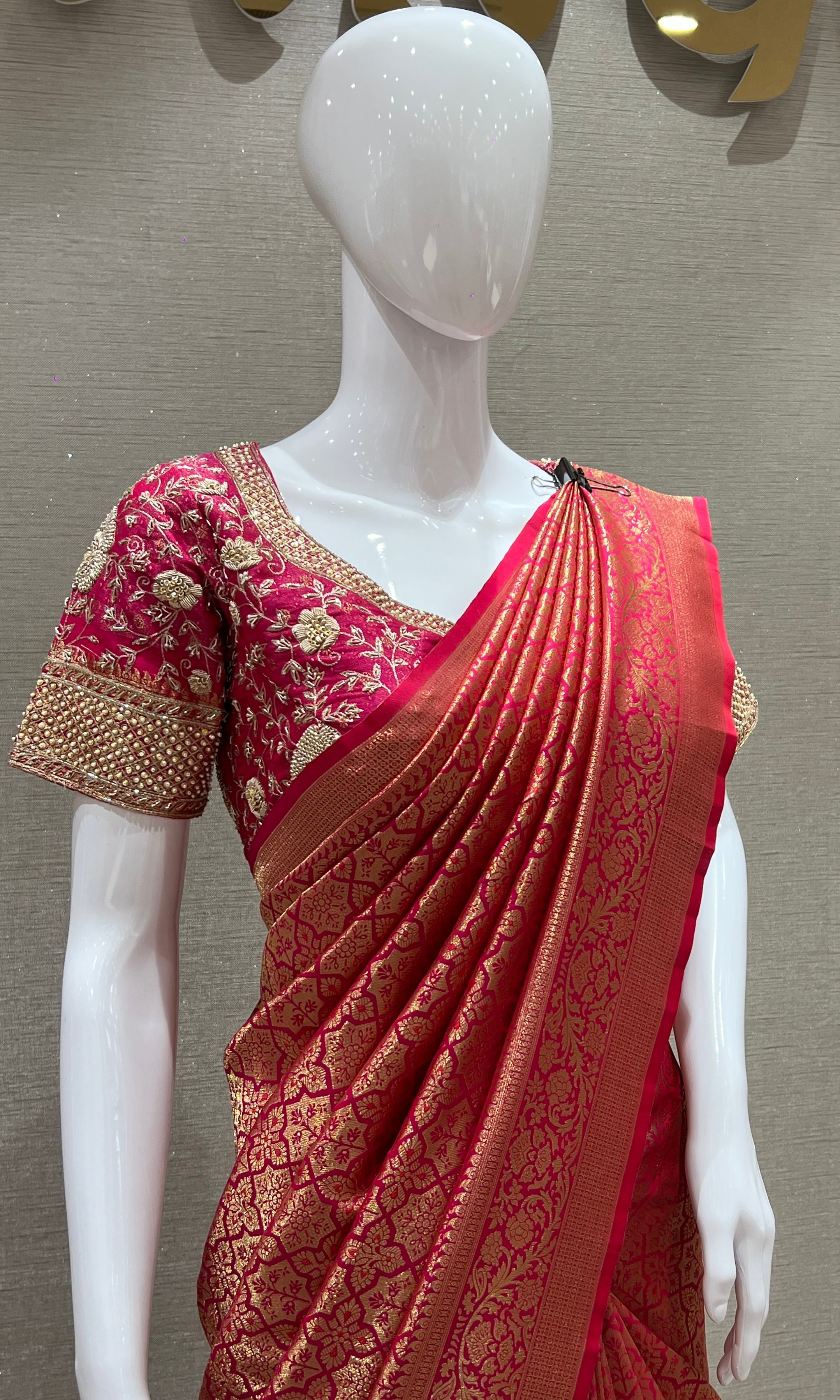 Rani pink saree with ready blouse