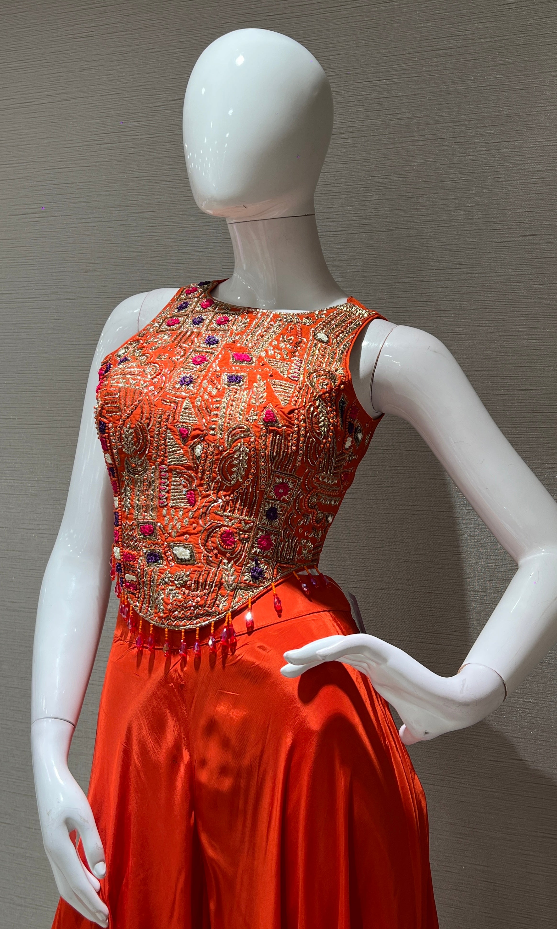 orange and gold embroidered palazzo set