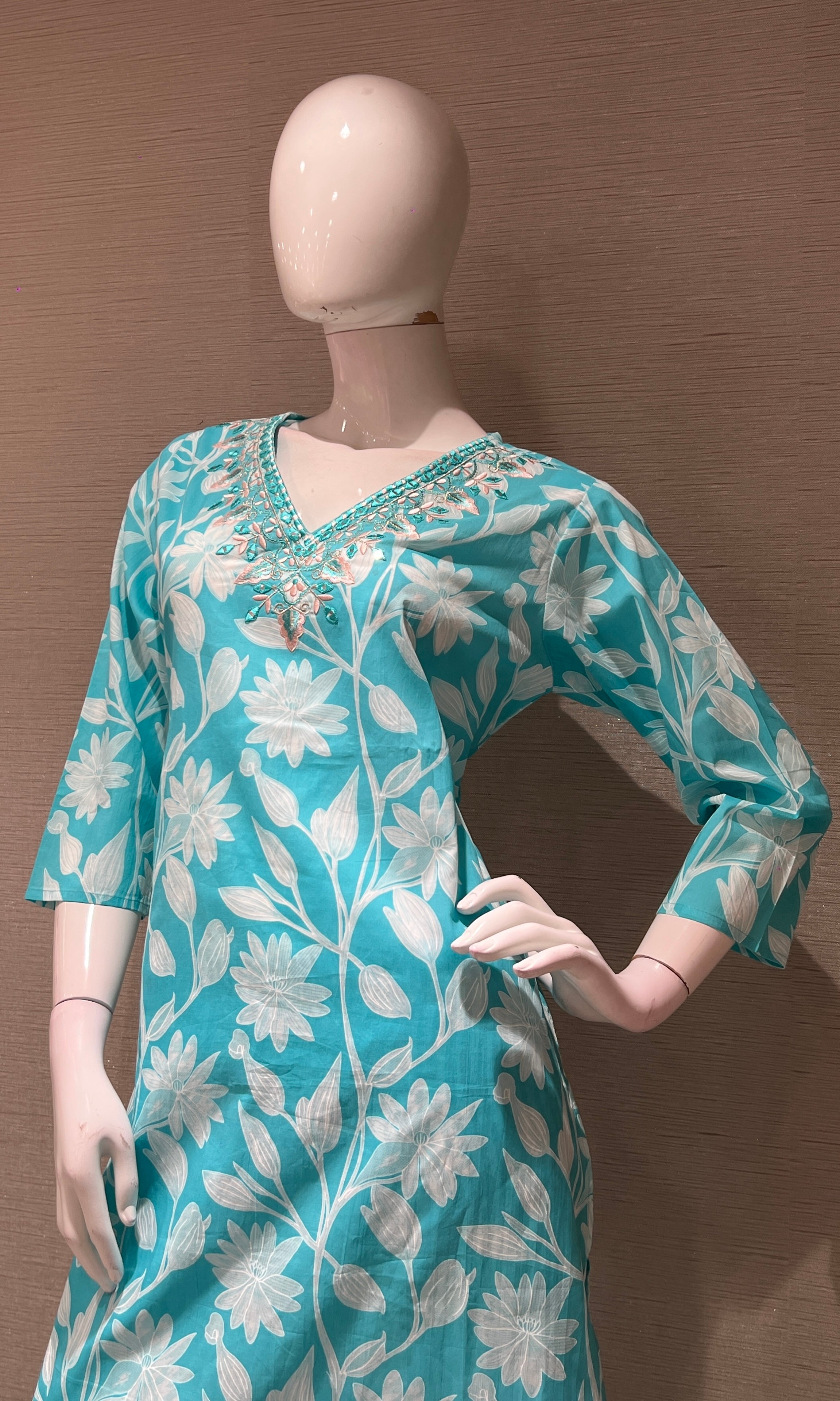 Light blue FLORAL PRINT kurta set