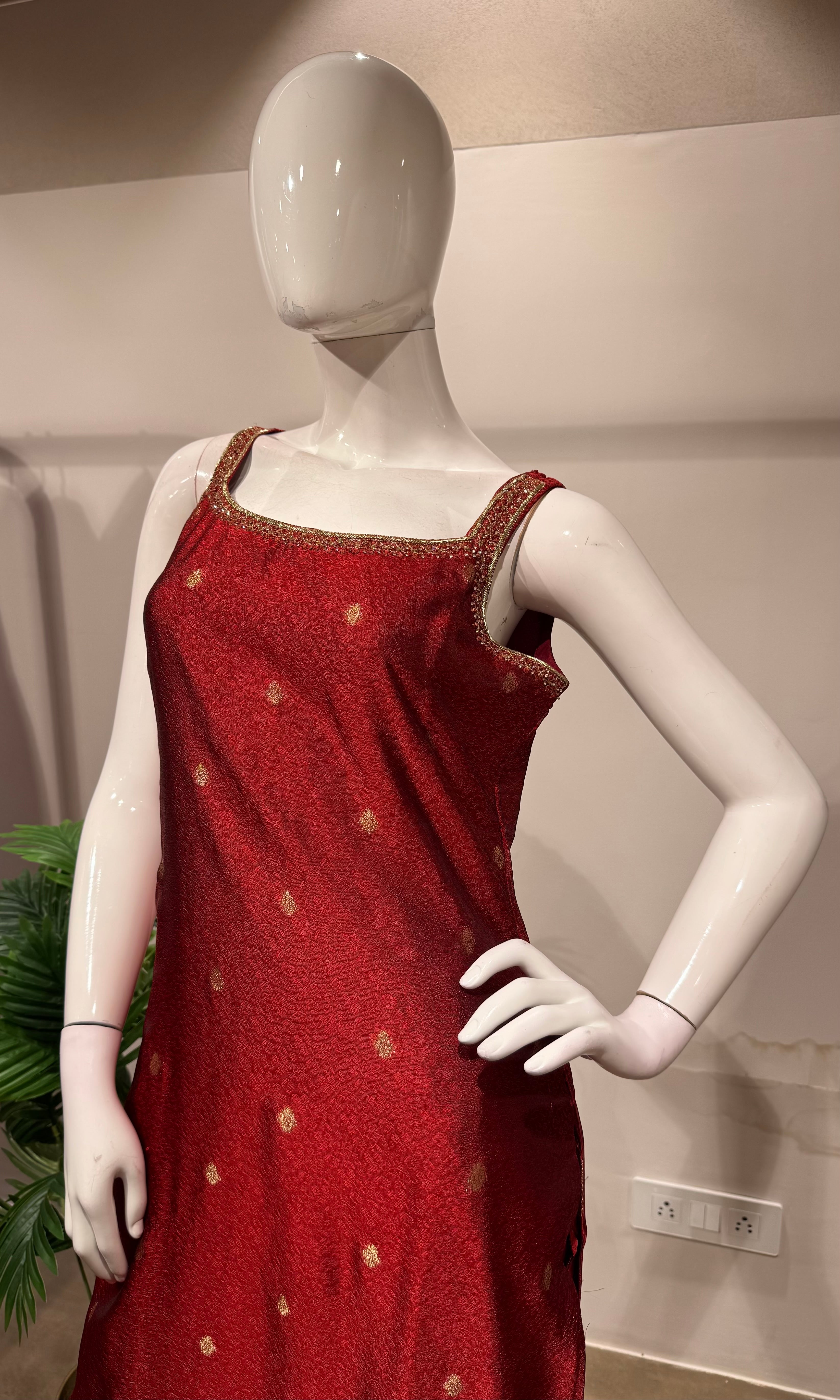 Red golden Banarasi kurta set