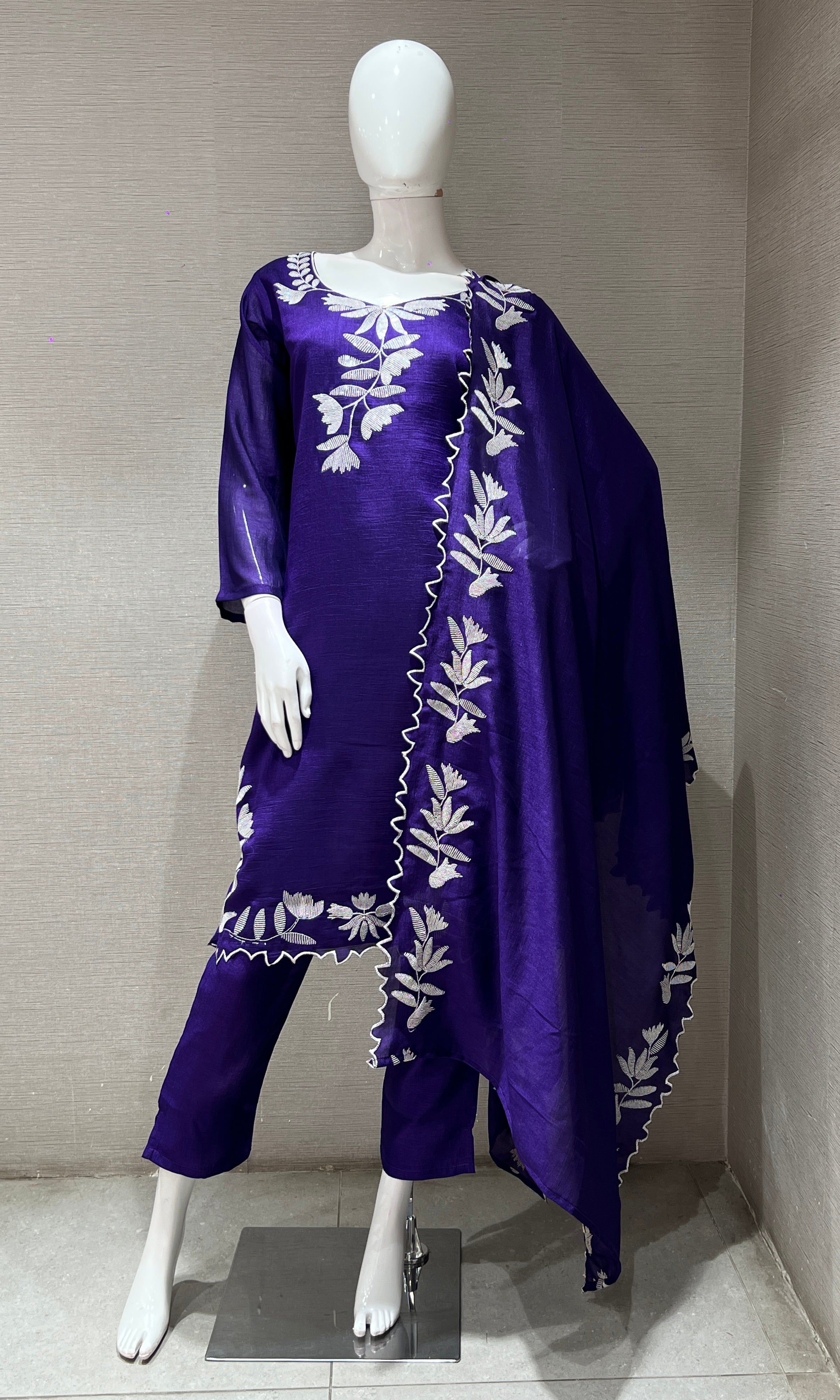 PURPLE FLORAL PRINTED KURTA SET