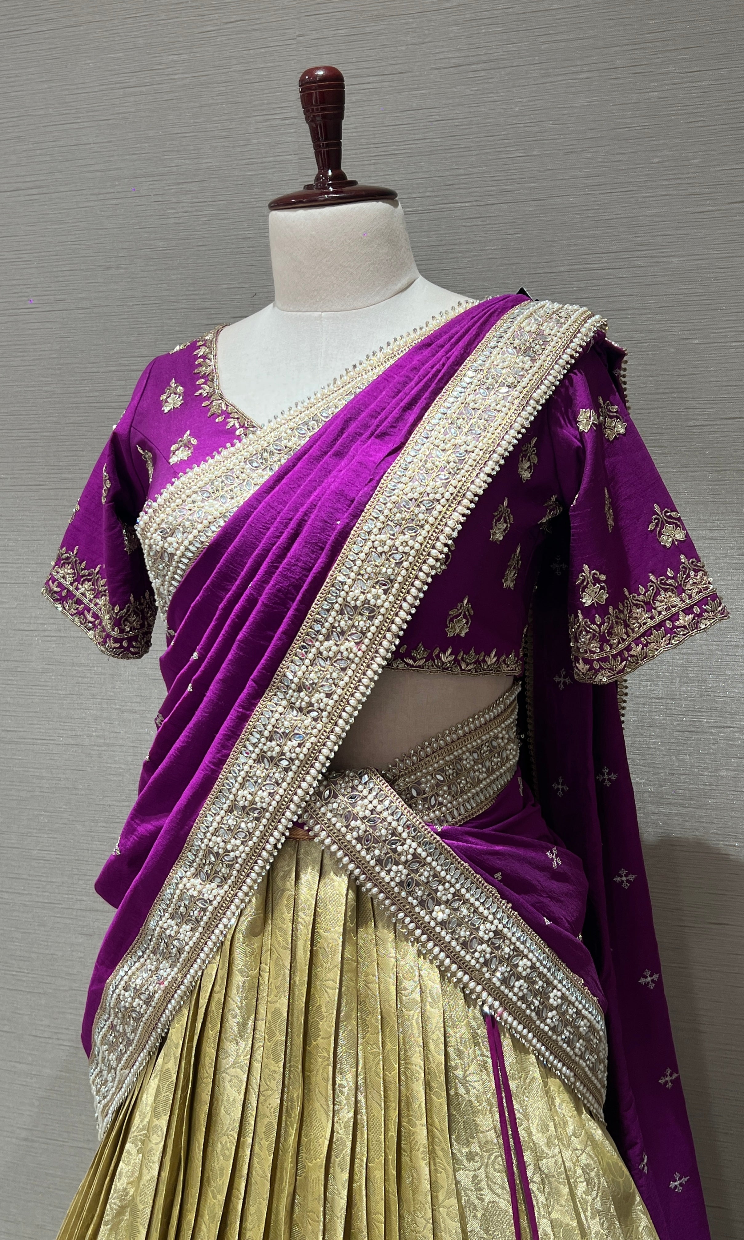 Violet pattu lehenga