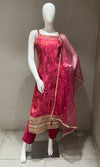 pink and gold embroidered kurta set