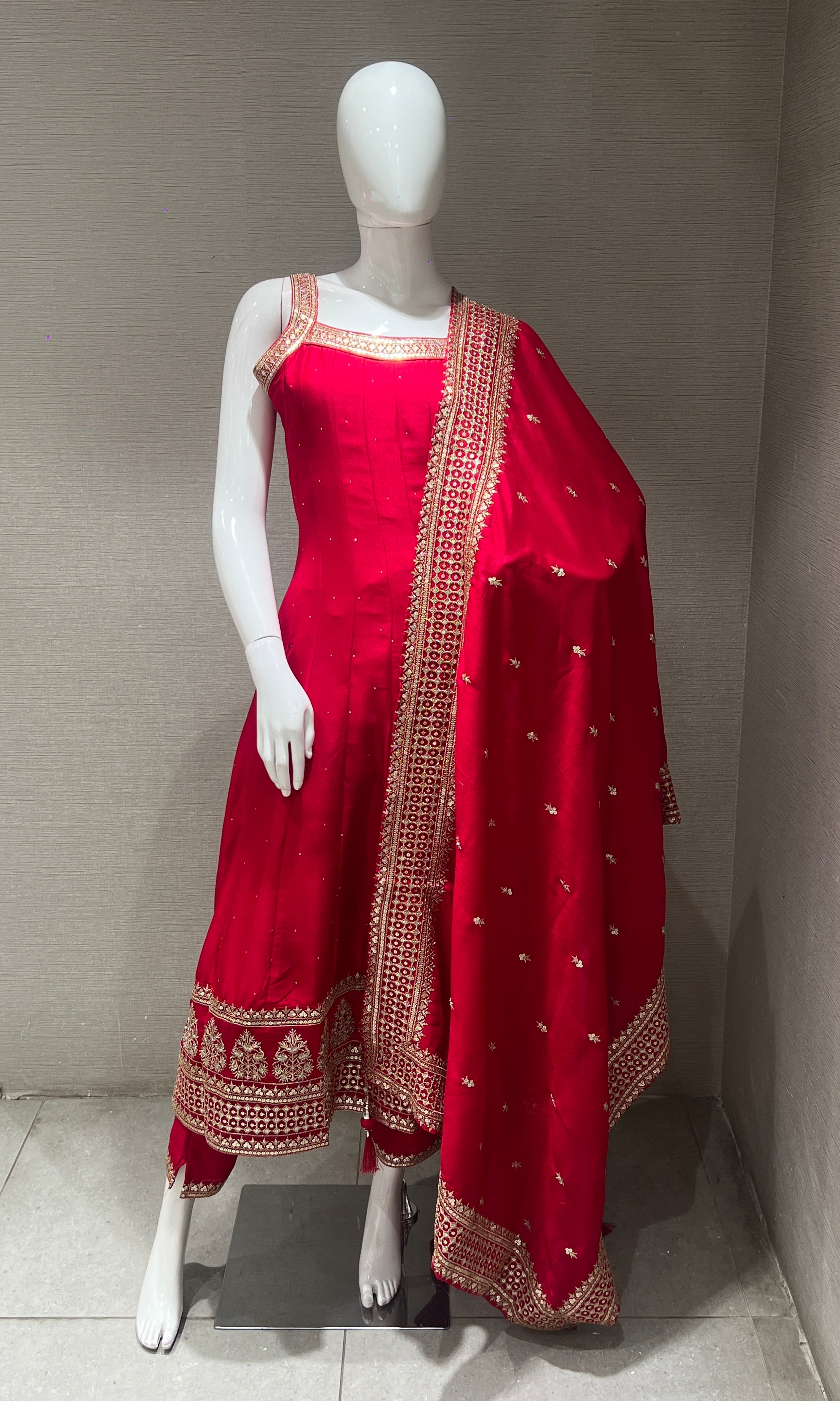 Rani pink anarkali set with gold embroidery