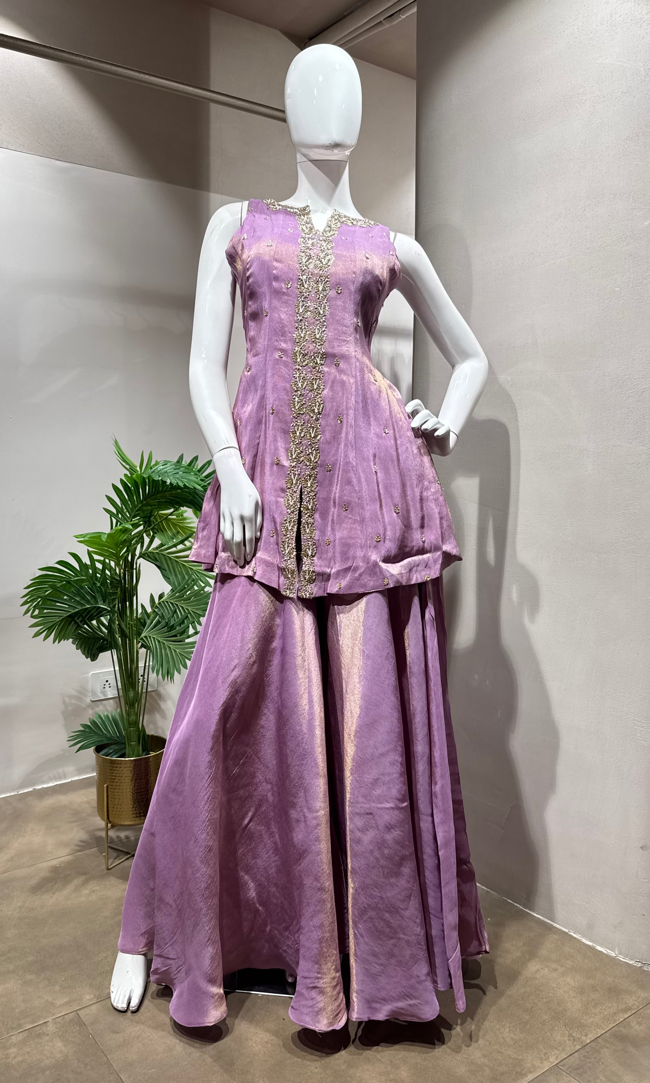 lavender shimmer elegant palazzo set