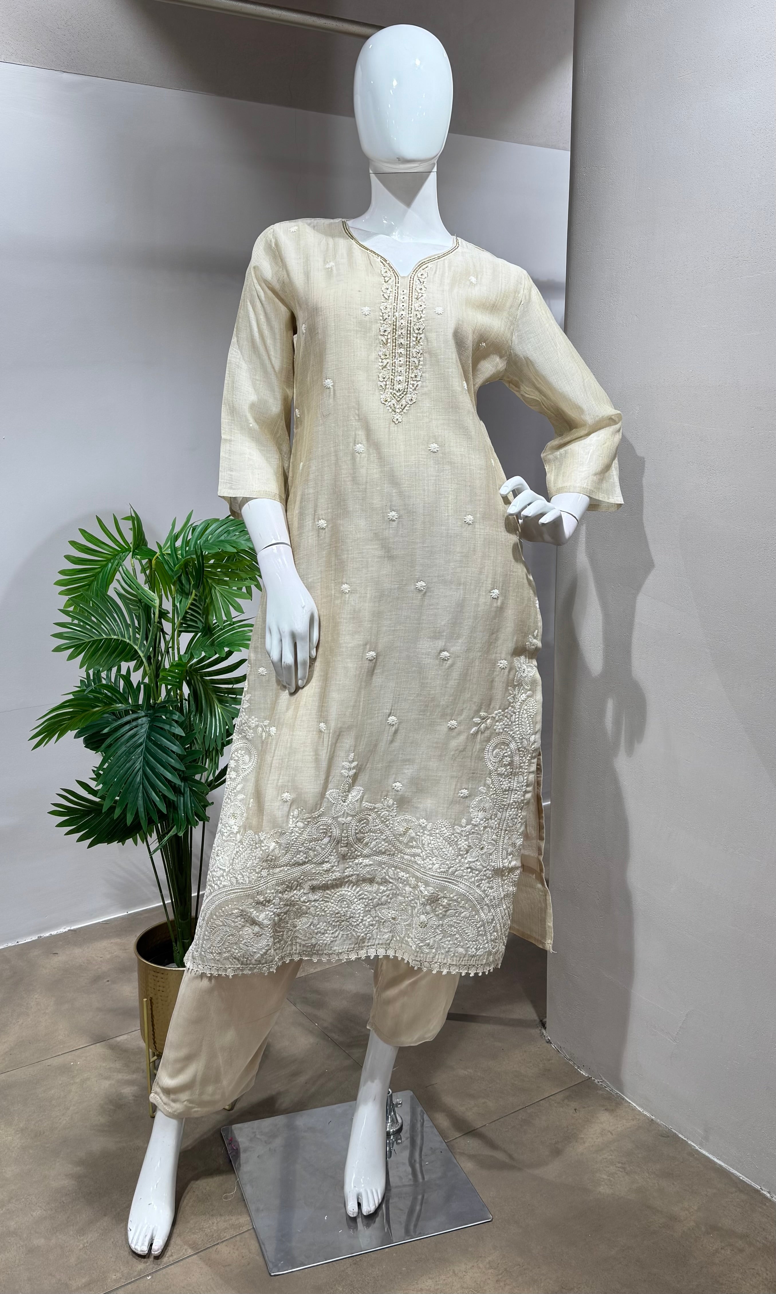 BEAGH Embroidered Chanderi KURTA SET