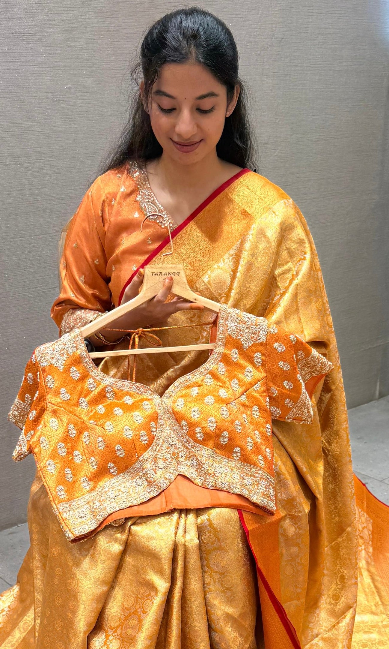 Orange saree with ready blouse