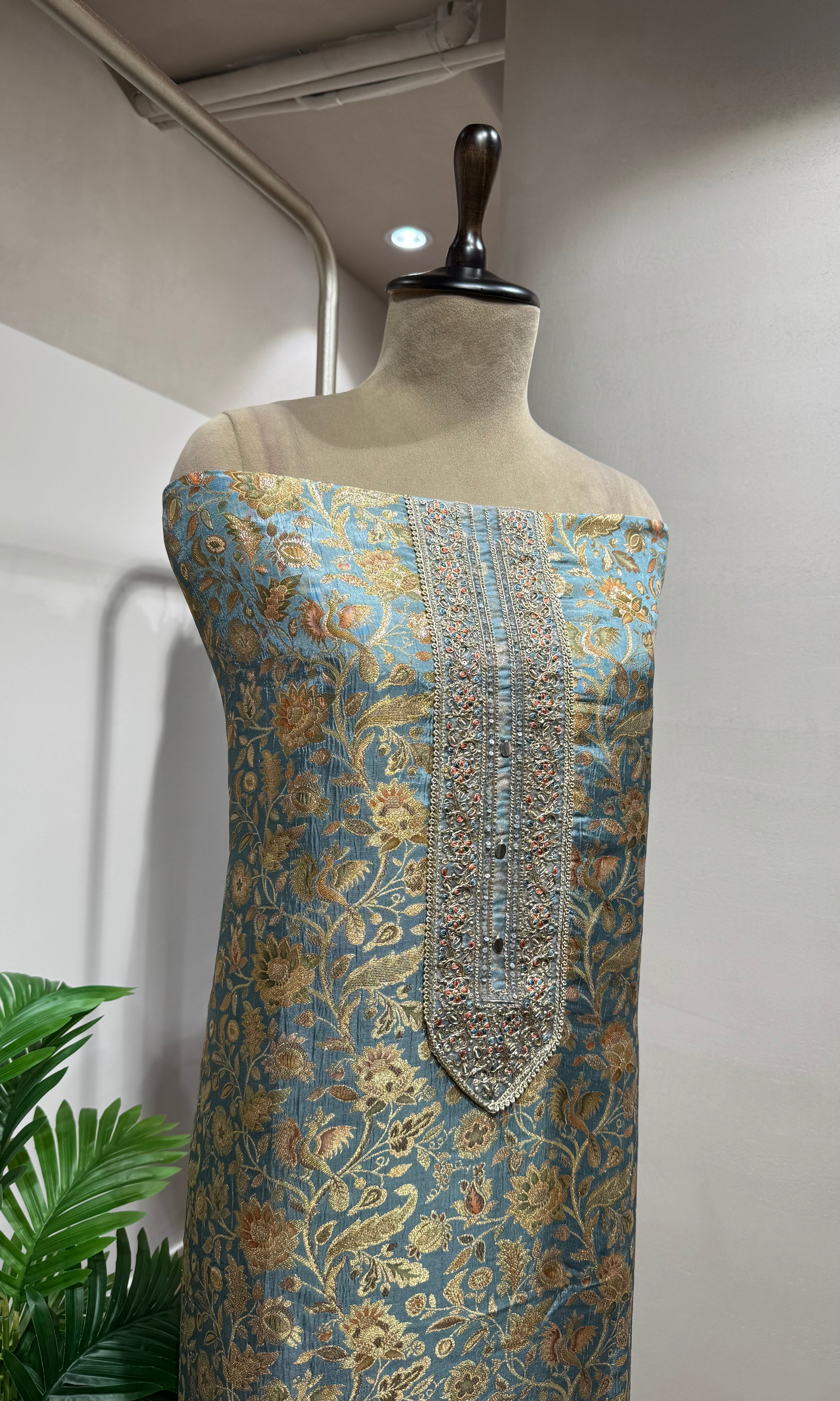SKY BLUE BANARASI SILK DRESS MATERIAL