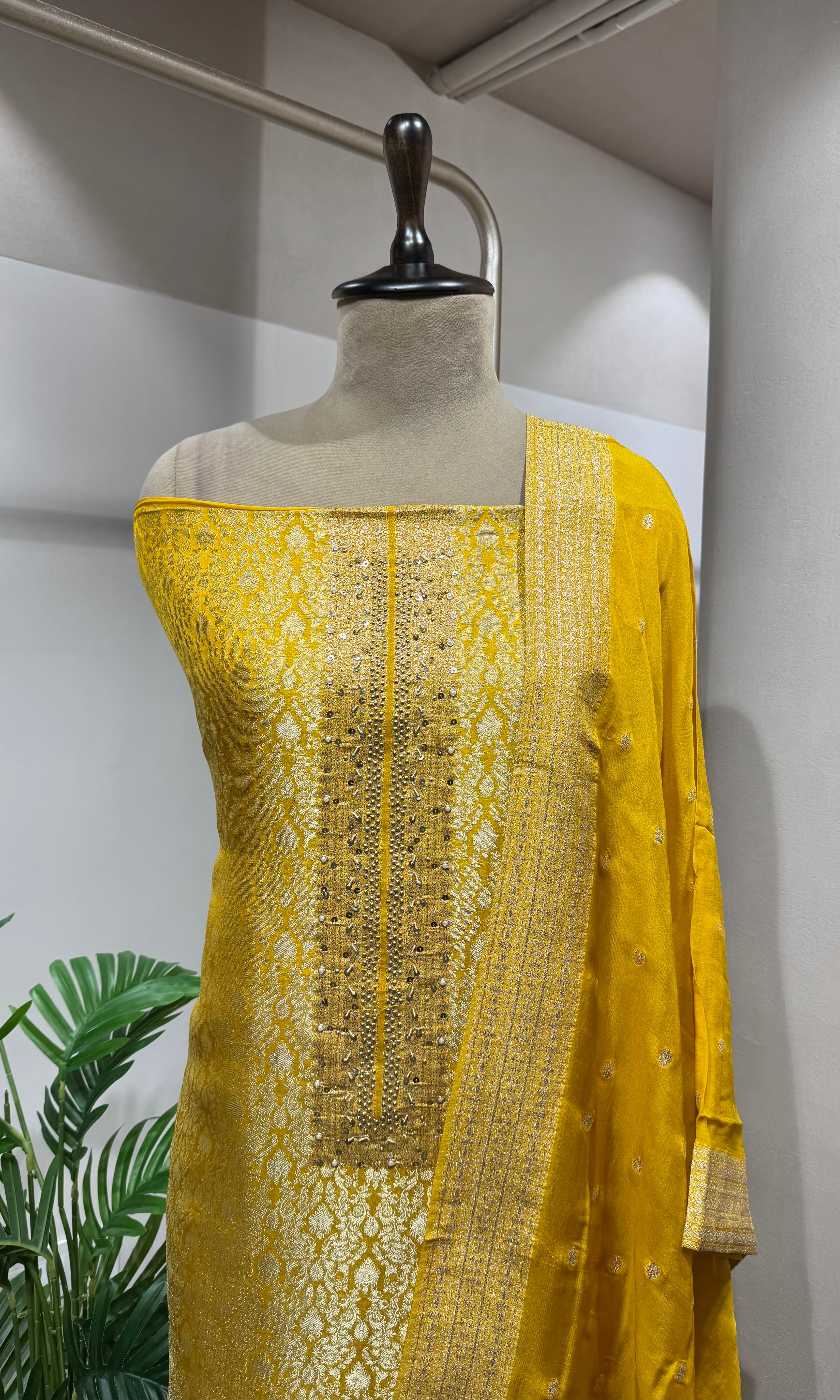 Yellow Georgette Banarasi DRESS MATERIAL