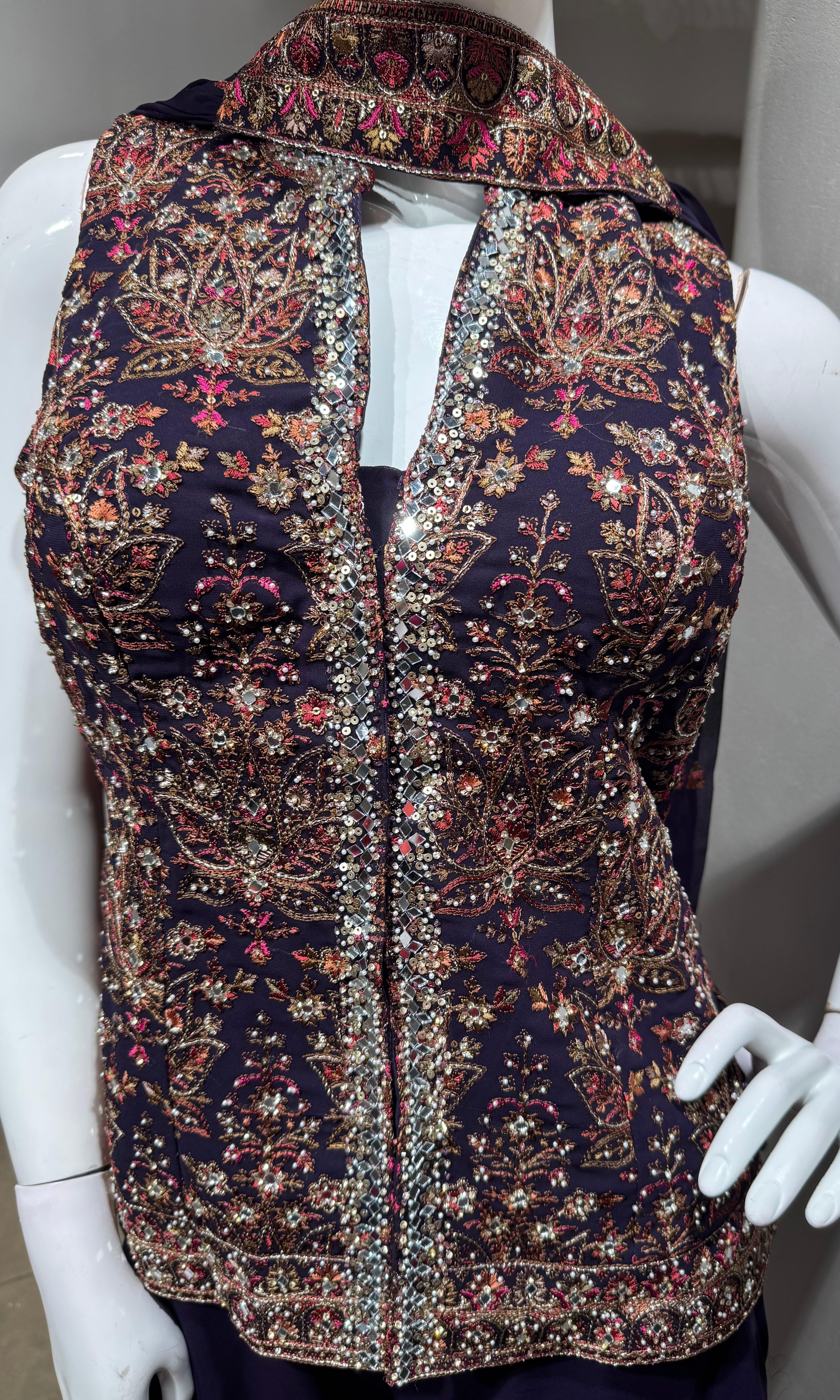 WINE embroidered georgette palazzo set
