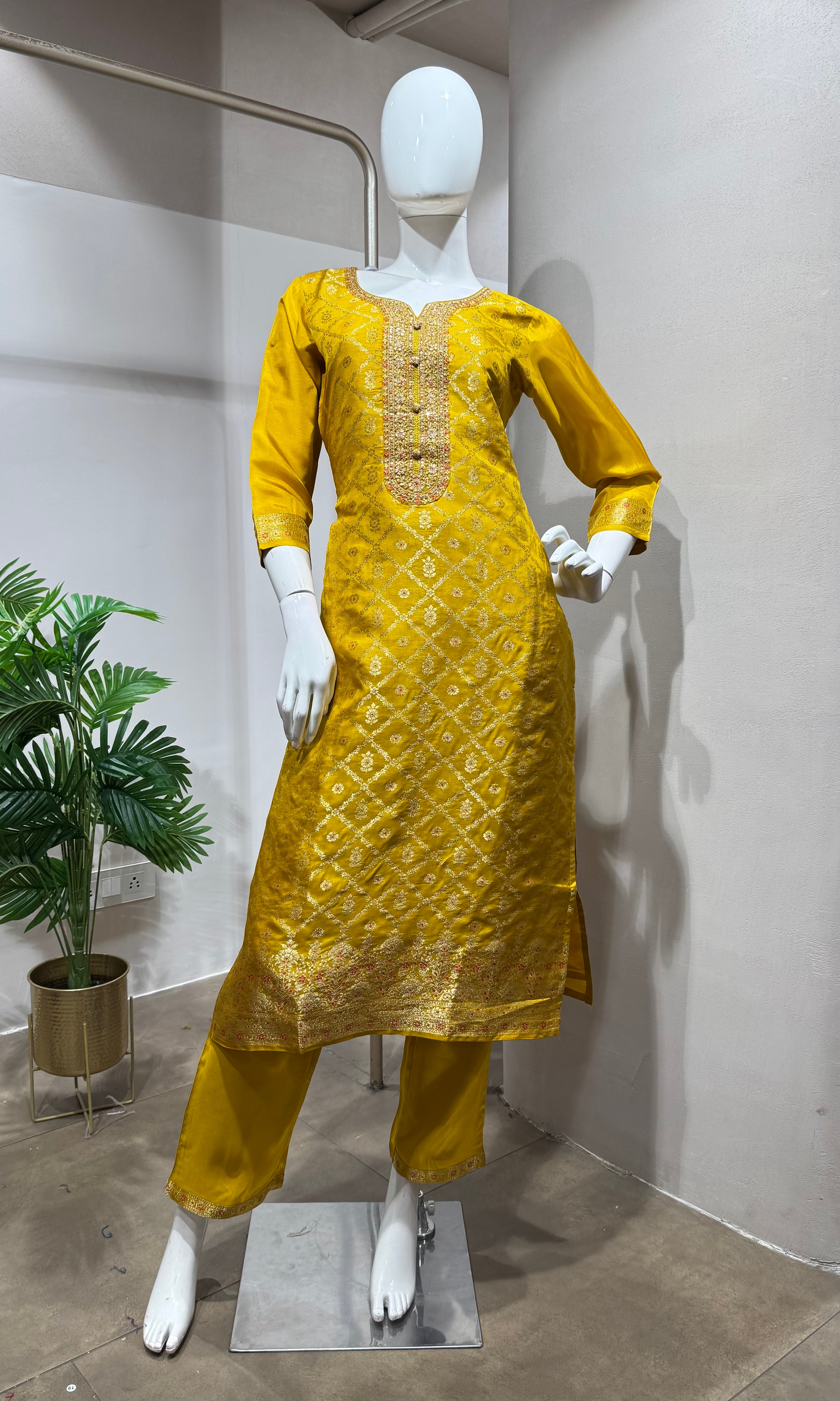 Yellow banarasi Silk KURTA set