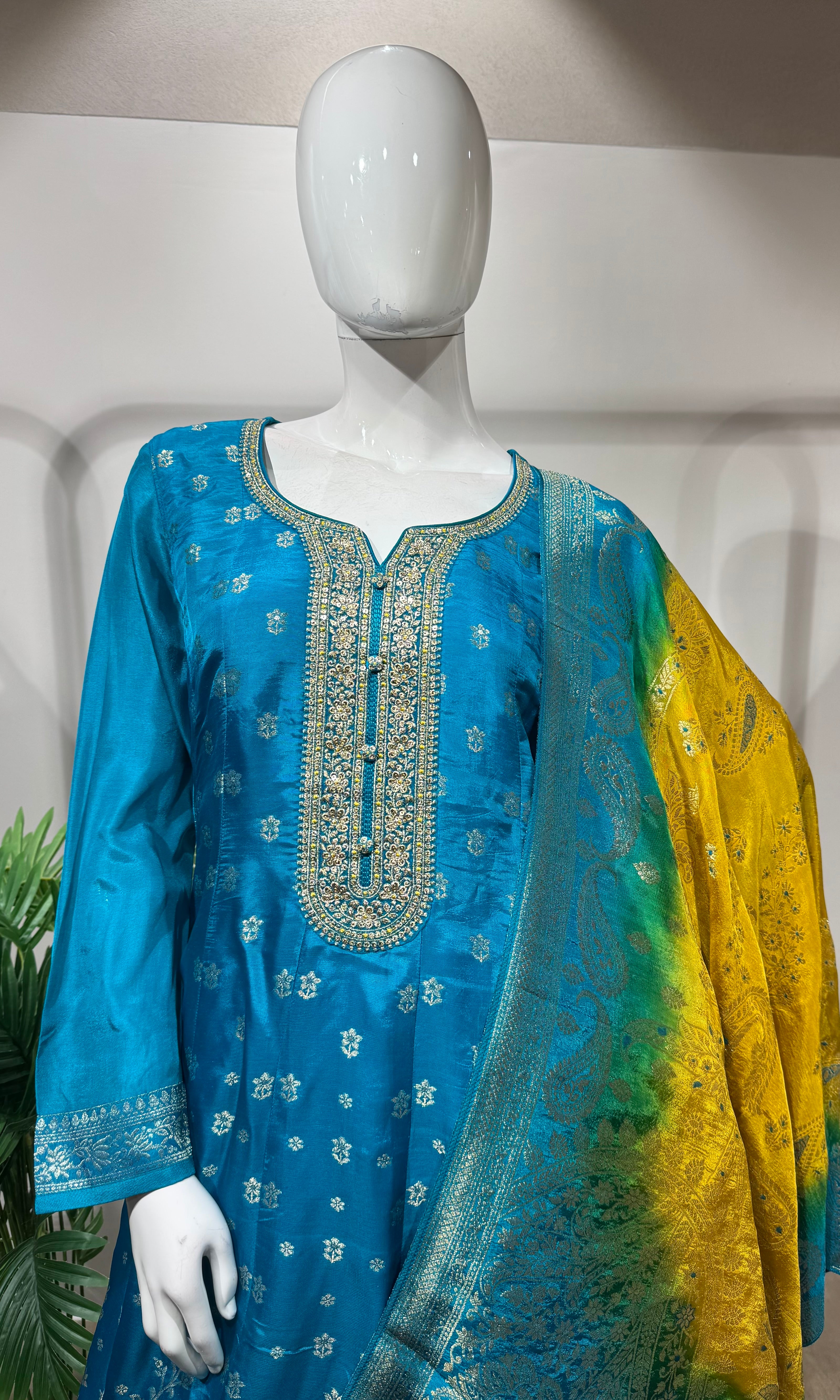 Rama embroidered kurta Set with contrast Dupatta