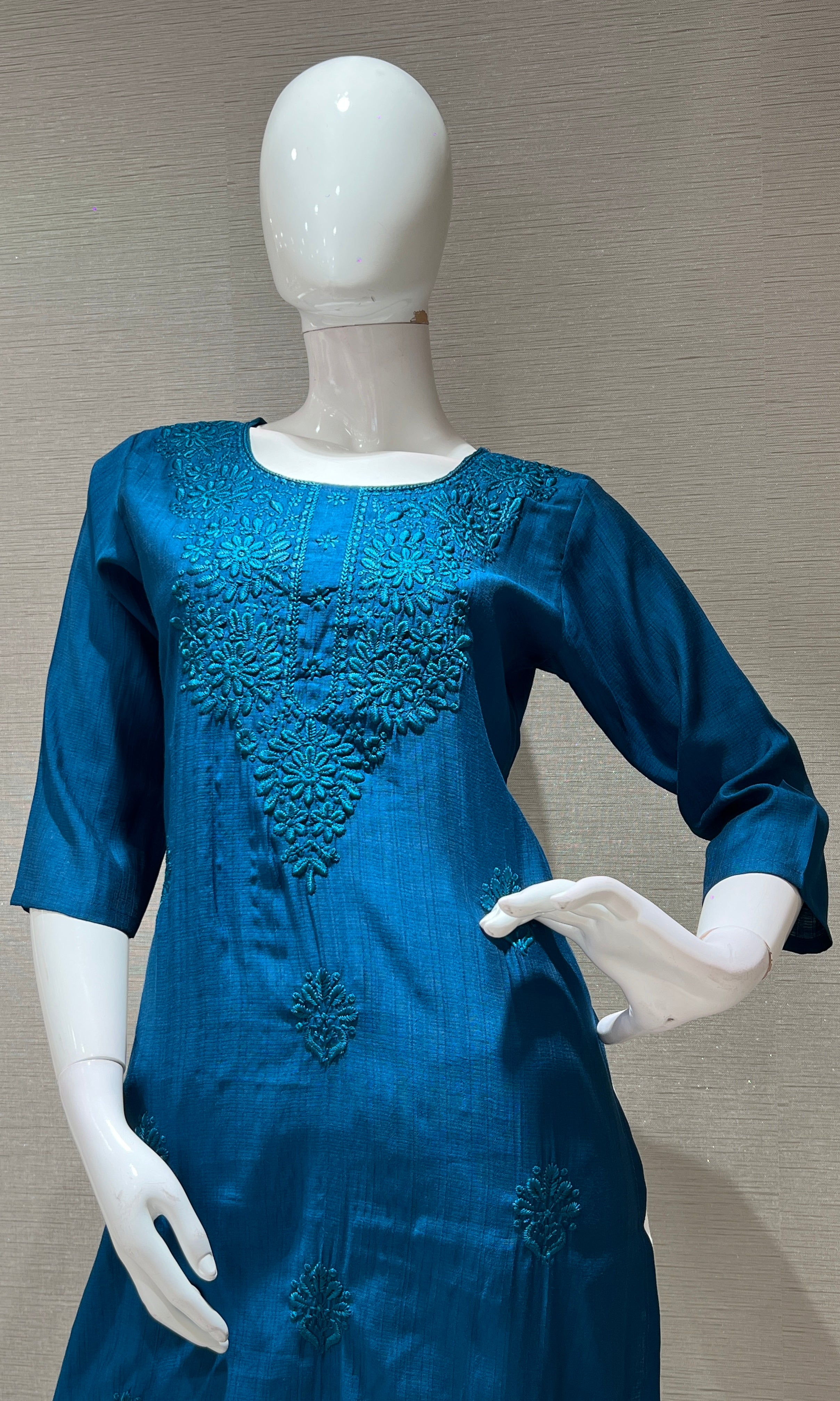 Blue EMBROIDERED KURTI TOP