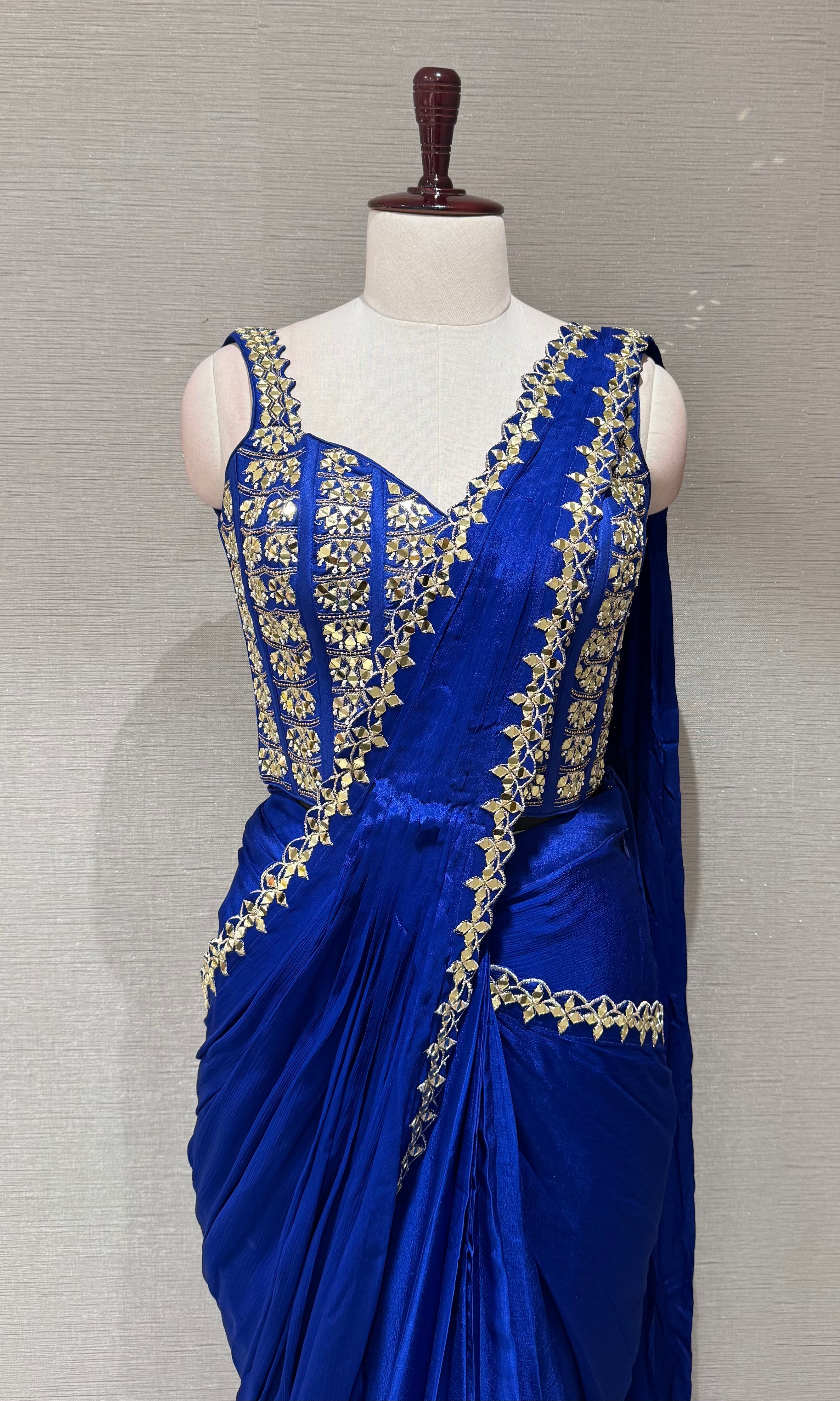 Royal Blue Georgette Draped Saree with Corset blouse