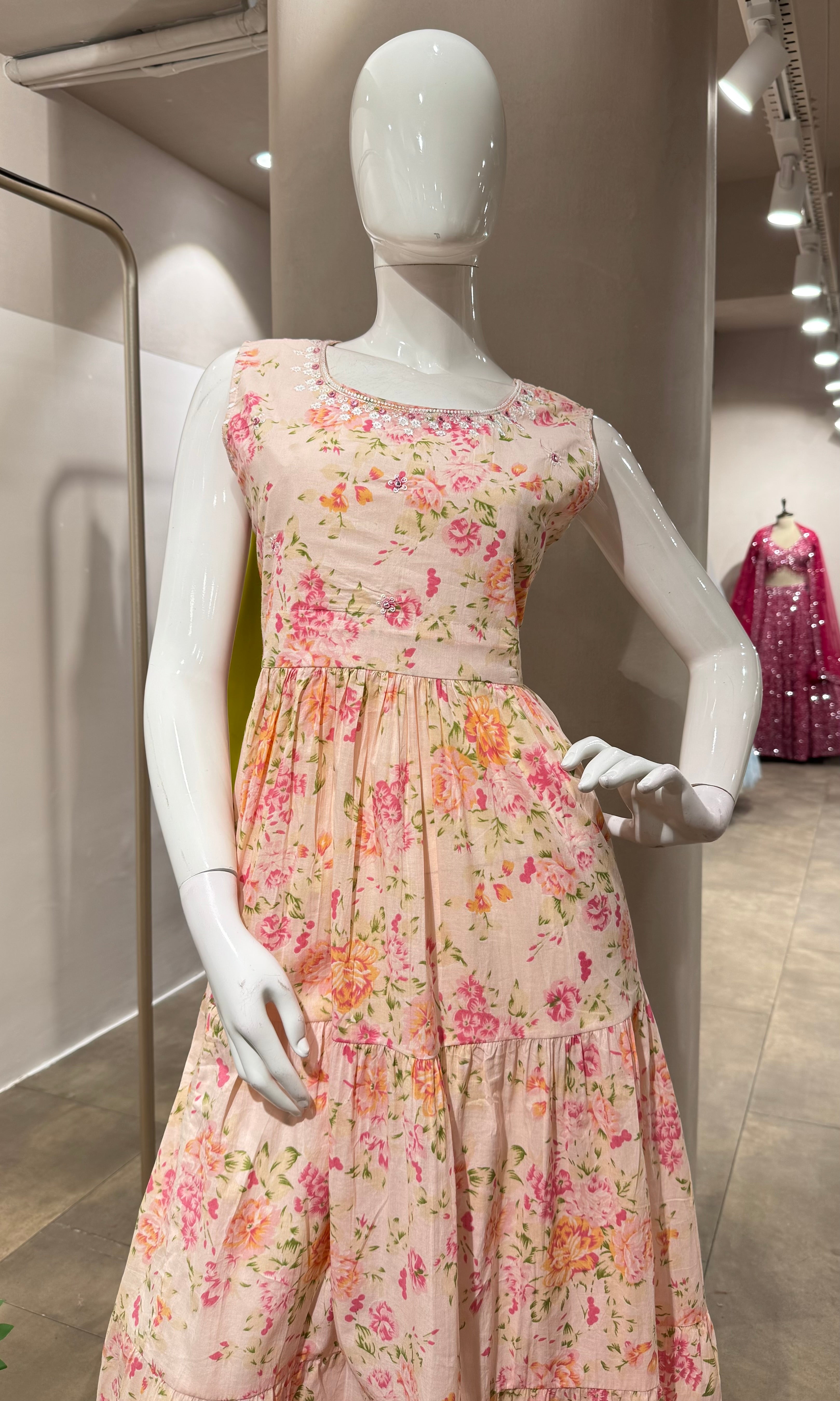 PINK FLORAL ANARKALI TOP