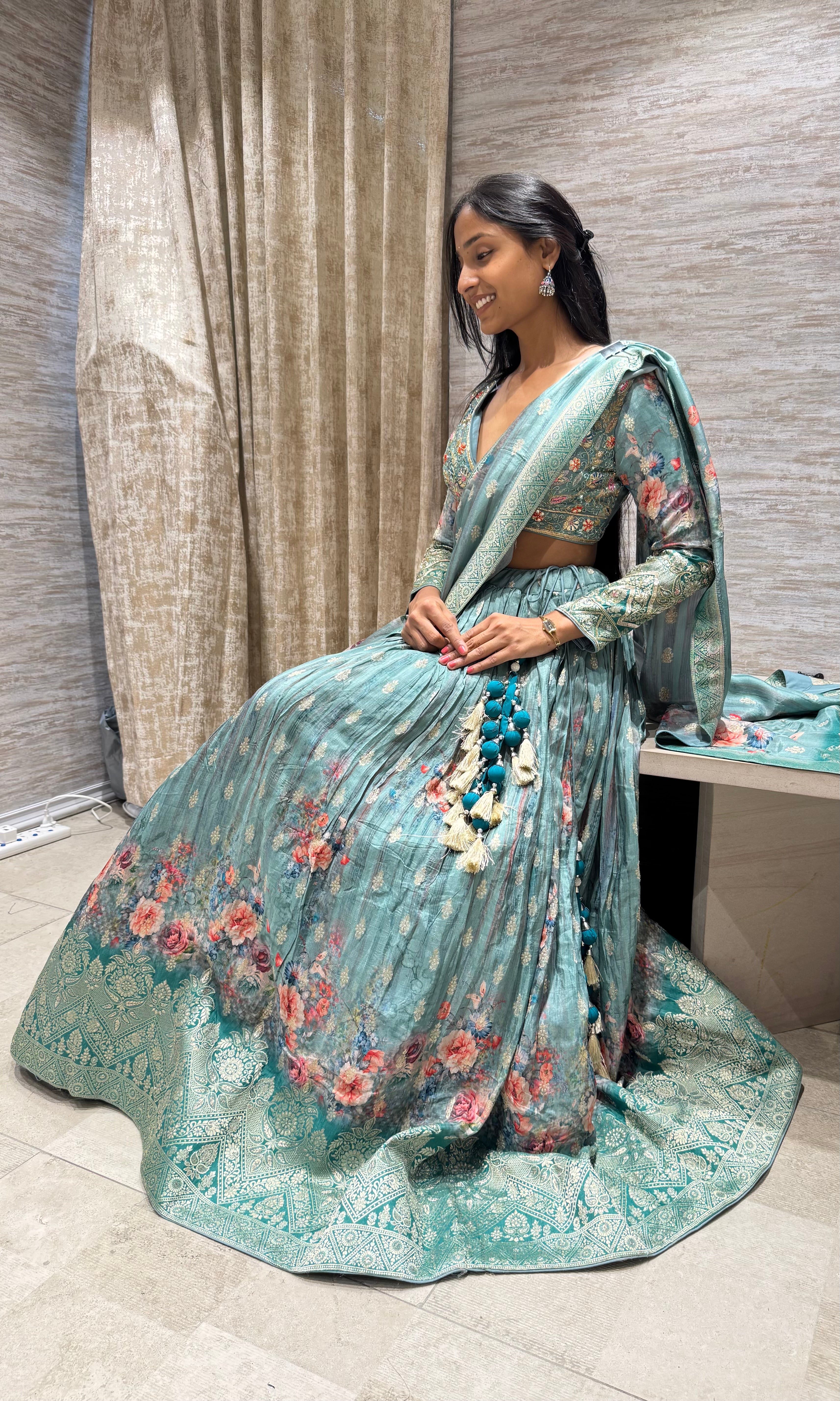 SEA GREEN FLORAL EMBROIDERED LEHENGA