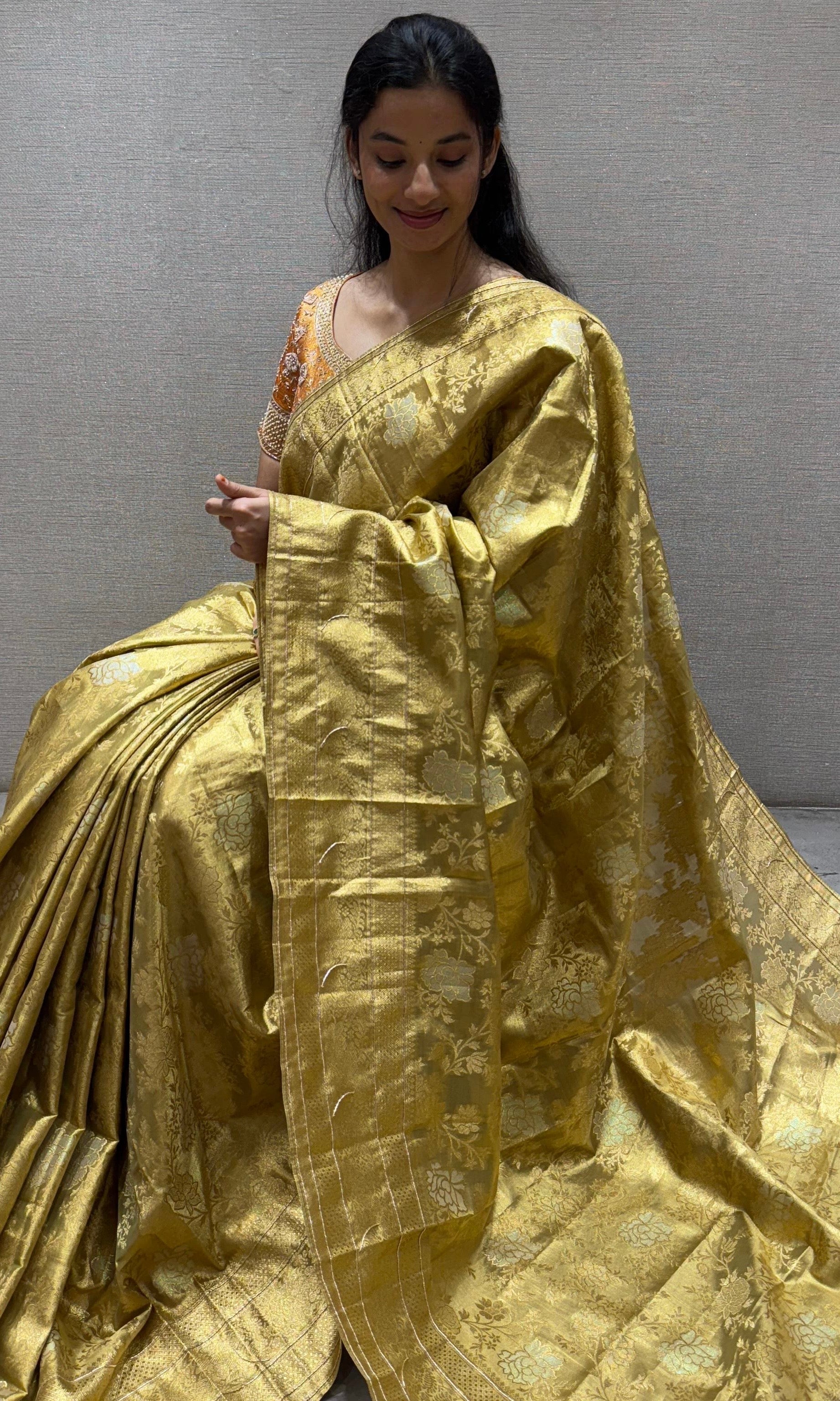 Green saree with ready blouse