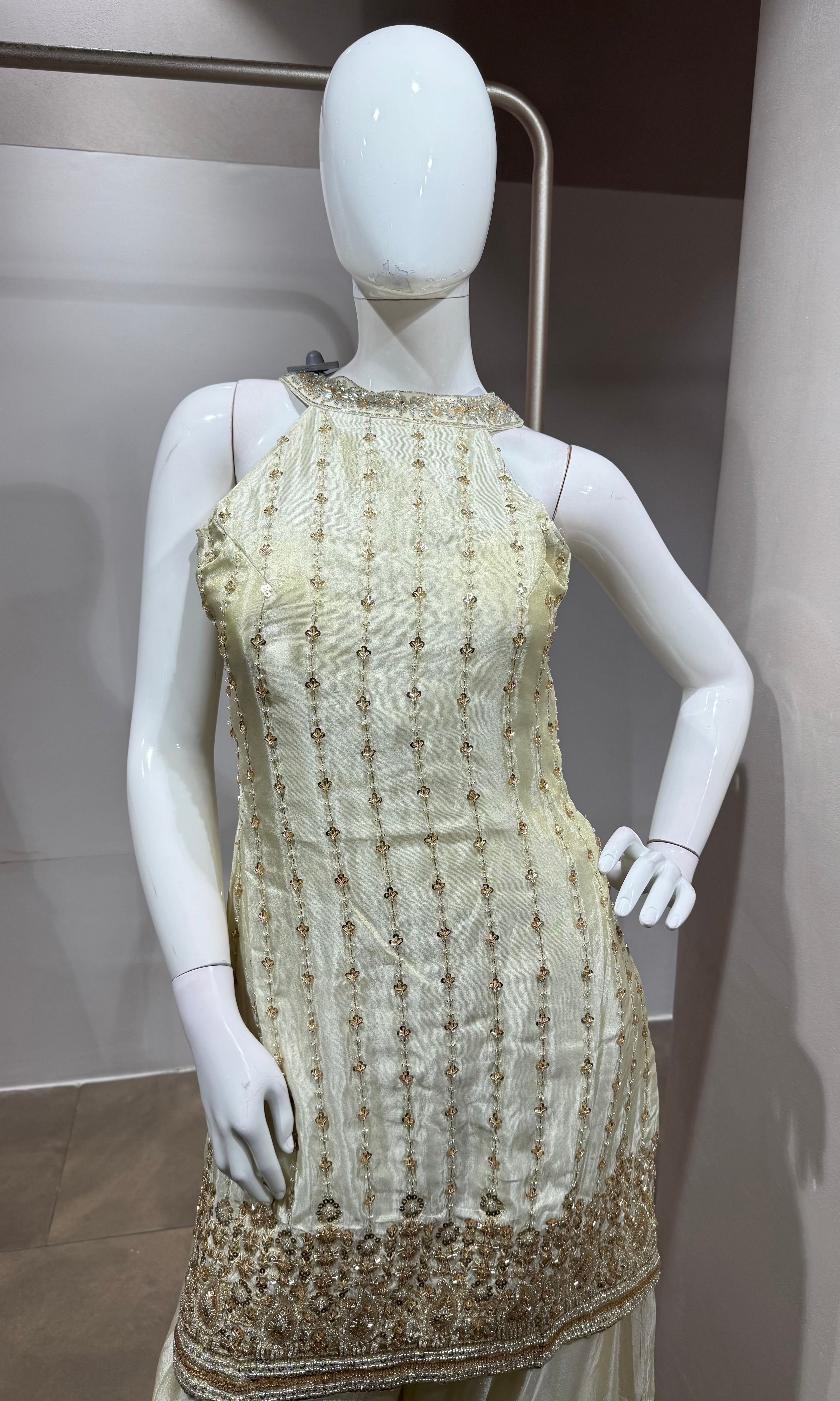 Cream Georgette Sharara Set with Dupatta