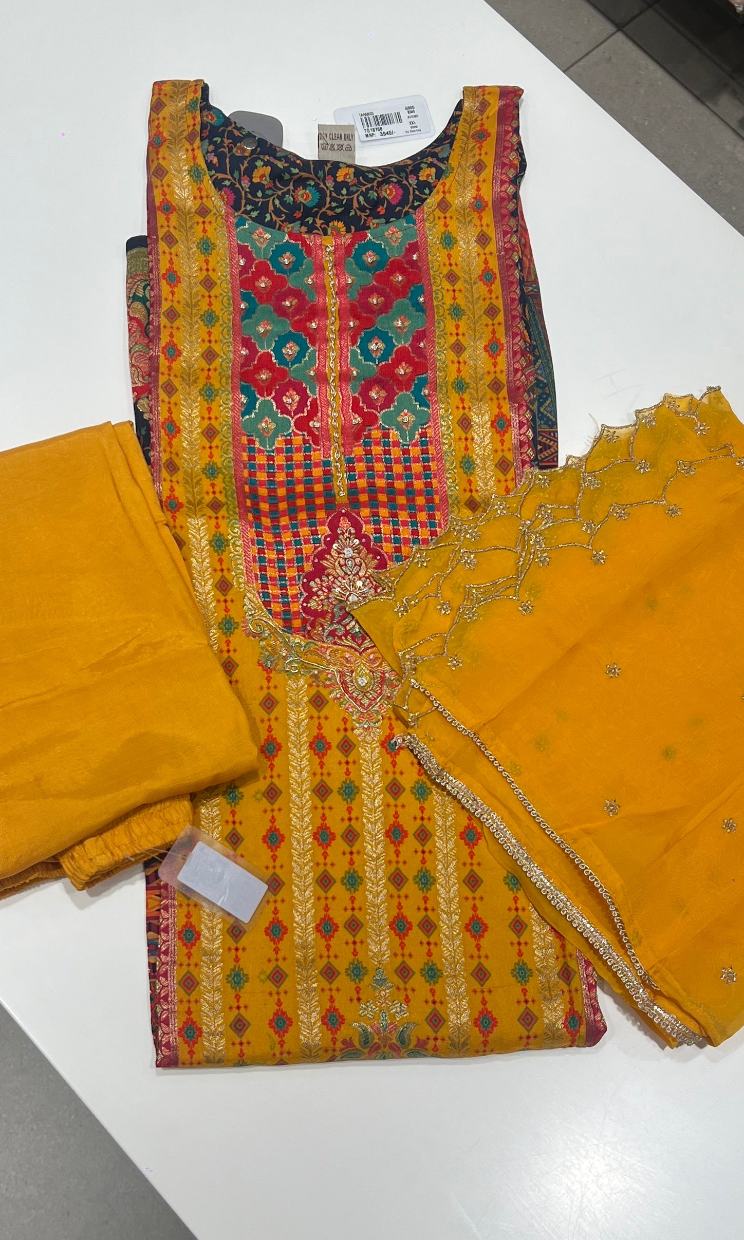 Mustard Multicolour Embroidered kurta set