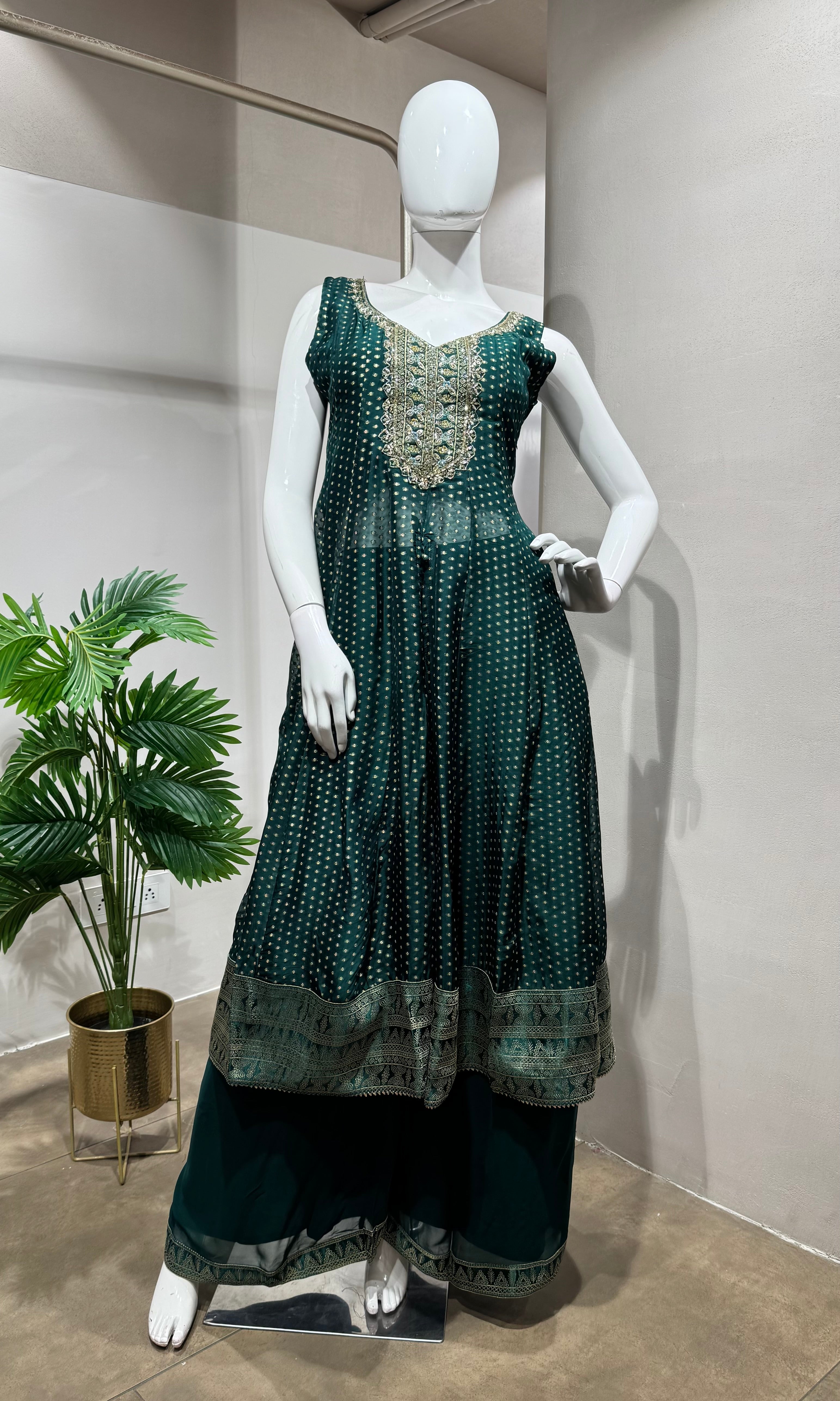 Bottle Green Georgette Sharara Set