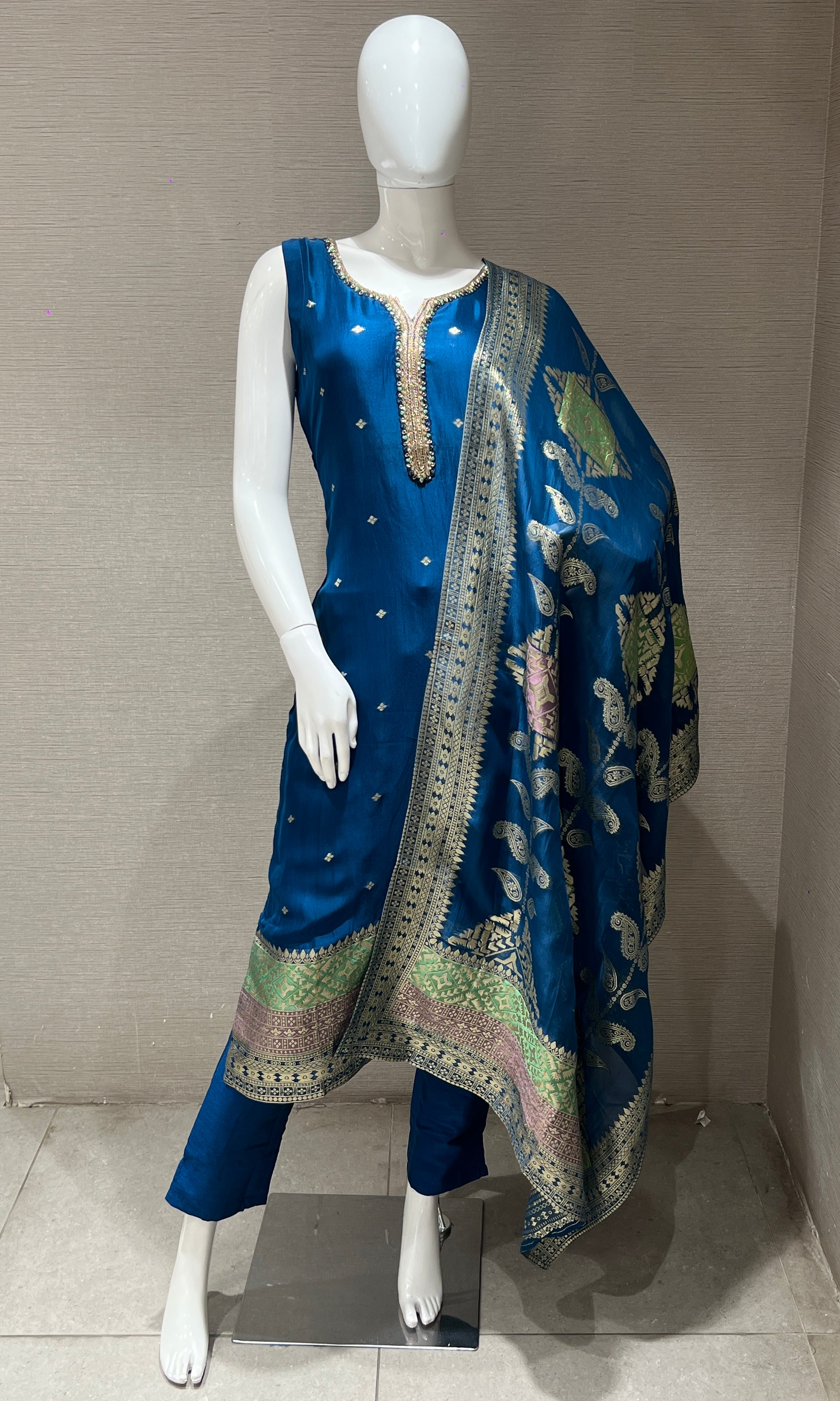 Peacock blue kurta set