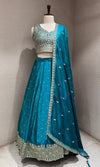 Rama blue golden embroidered lehenga choli set