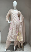 light beige kurta set with pink & yellow floral embroidery