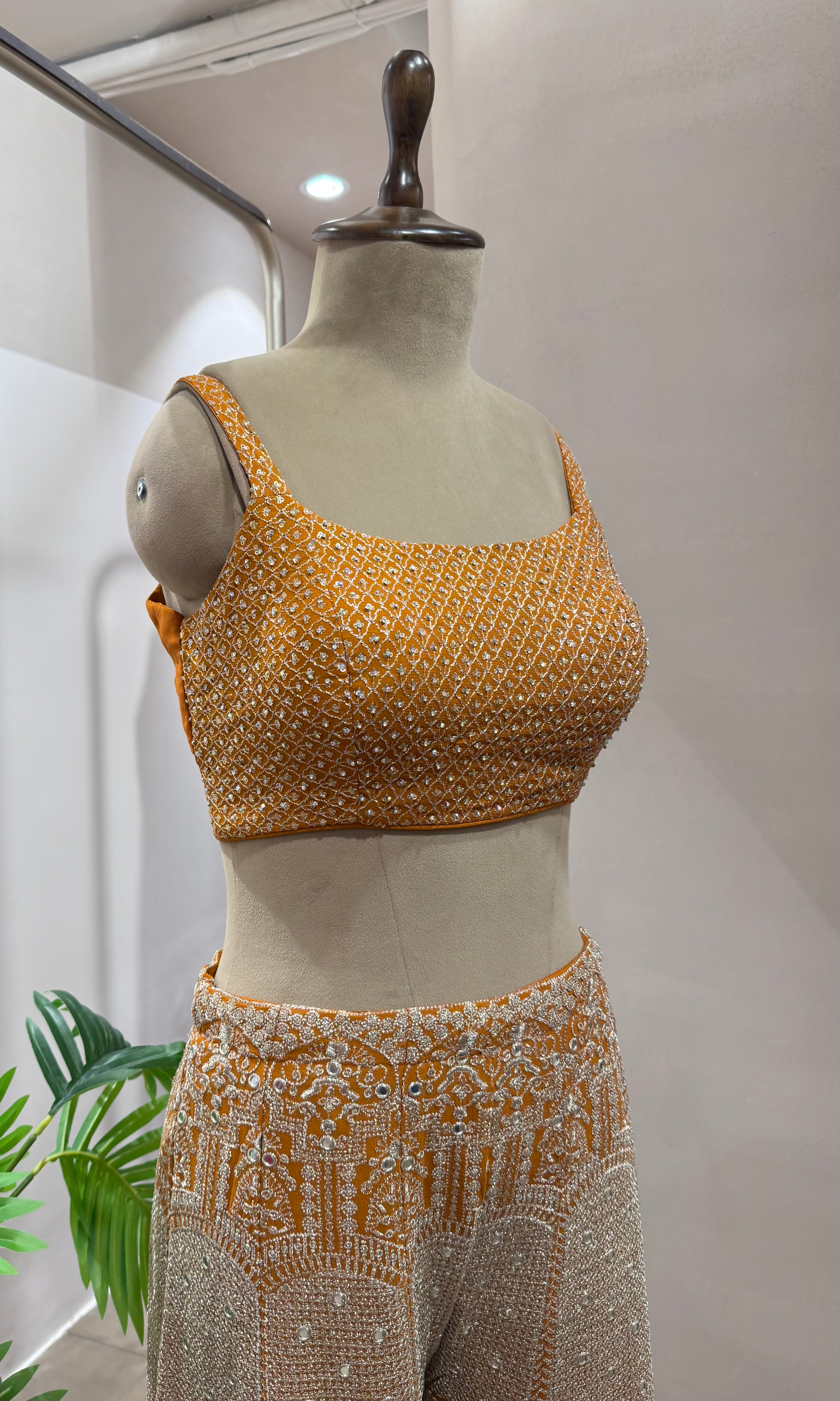 Rust EMBELLISHED PALAZZO SET WITH JACKET