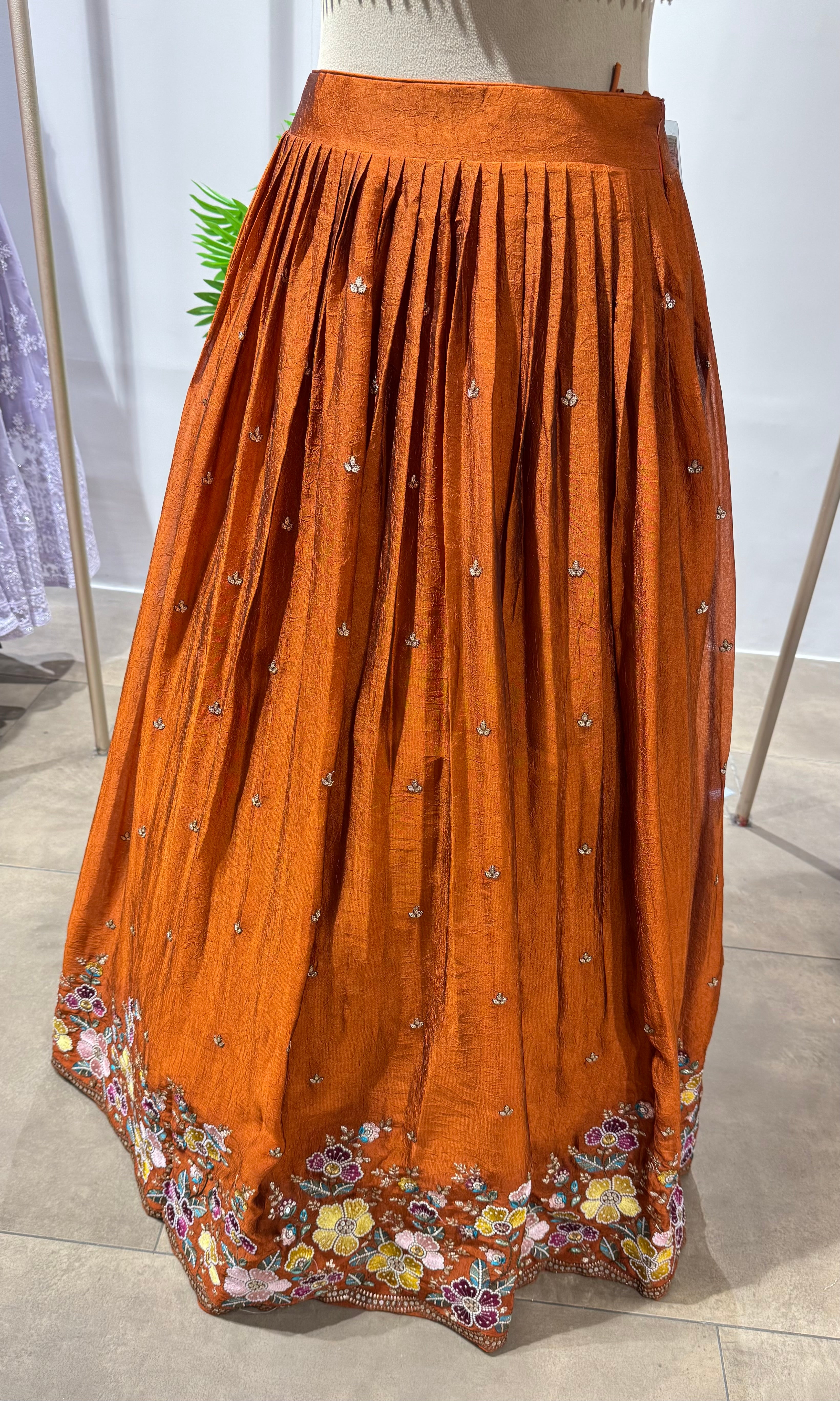 Rust FLORAL EMBROIDERED LEHENGA SET