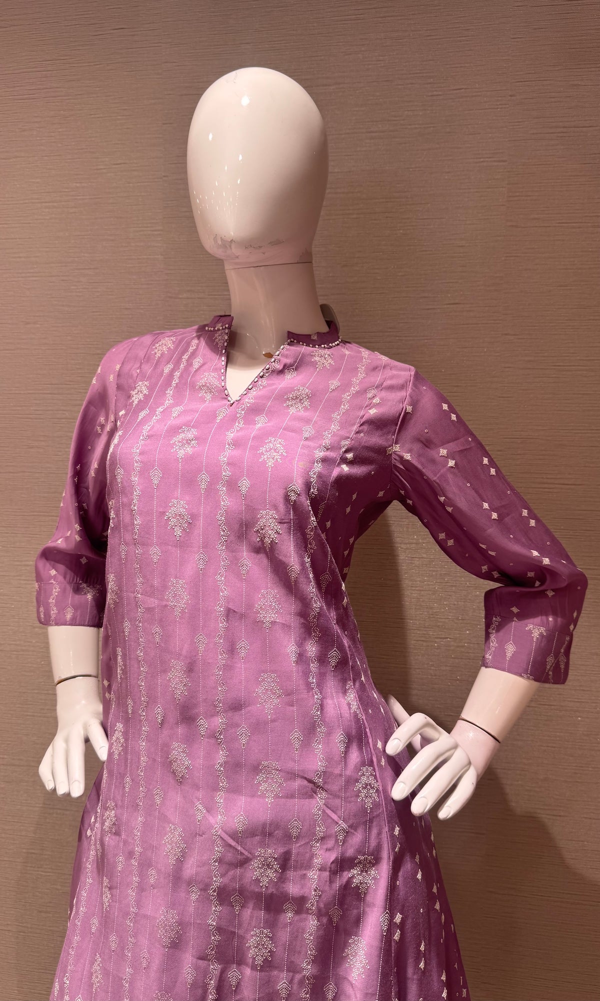 Lavender Cotton Kurta Set with contrast dupatta